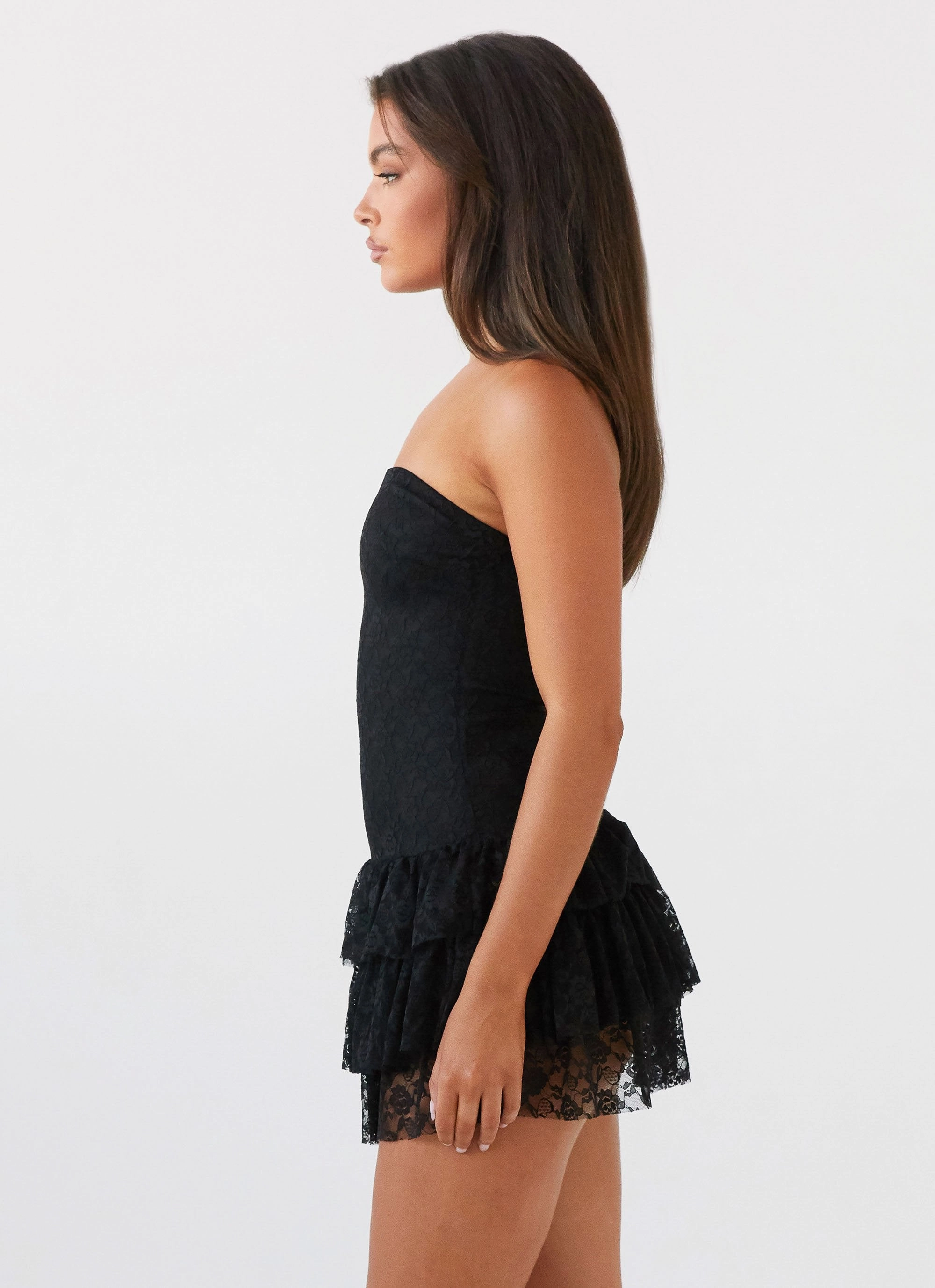 Posie Lace Tube Mini Dress - Black Fall Go Soft Layering