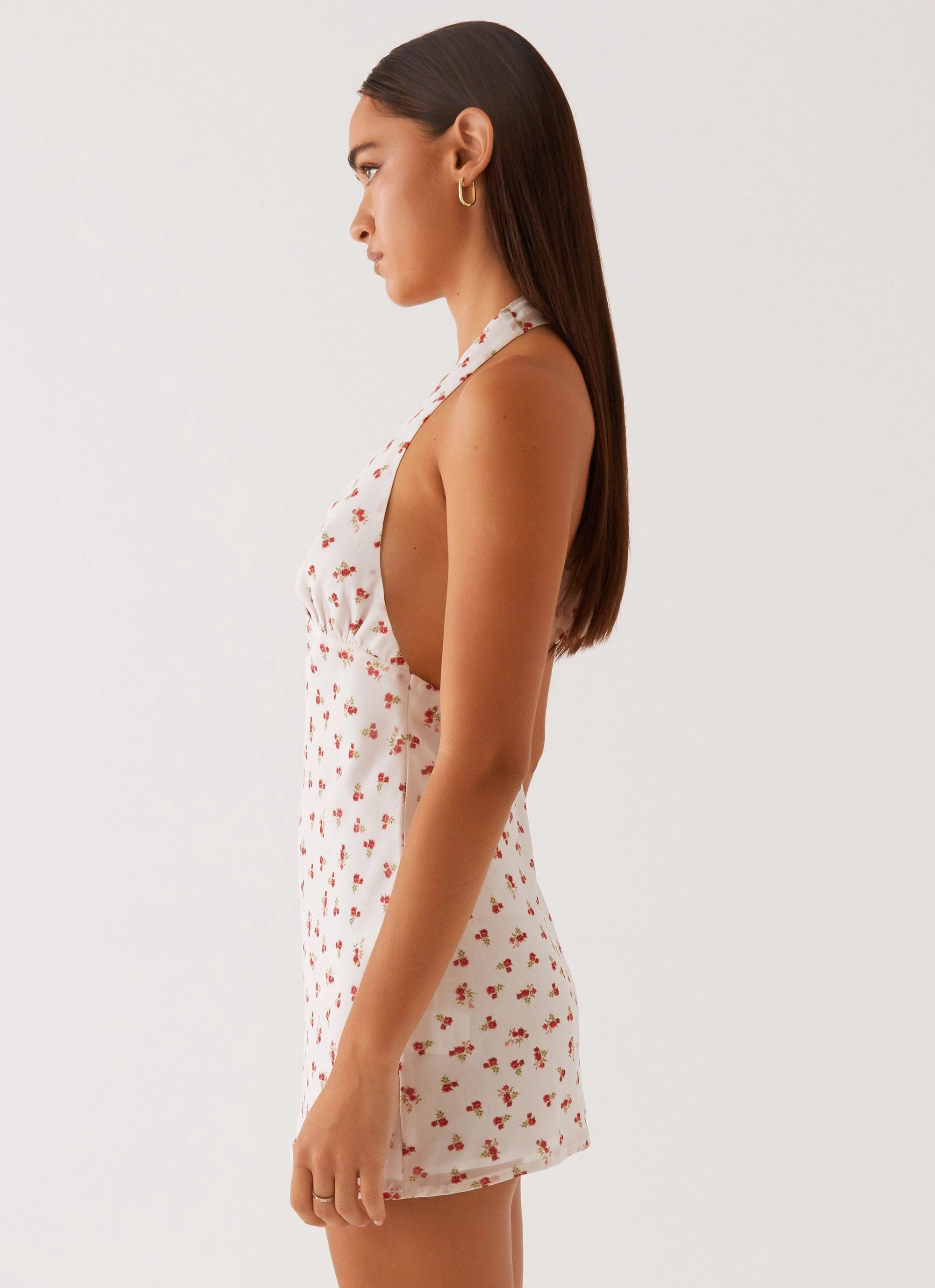 Trendy Comfort Highlands Halterneck Mini Dress - Red Ditsy Floral