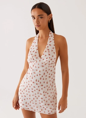 Highlands Halterneck Mini Dress - Red Ditsy Floral Edgy Layers