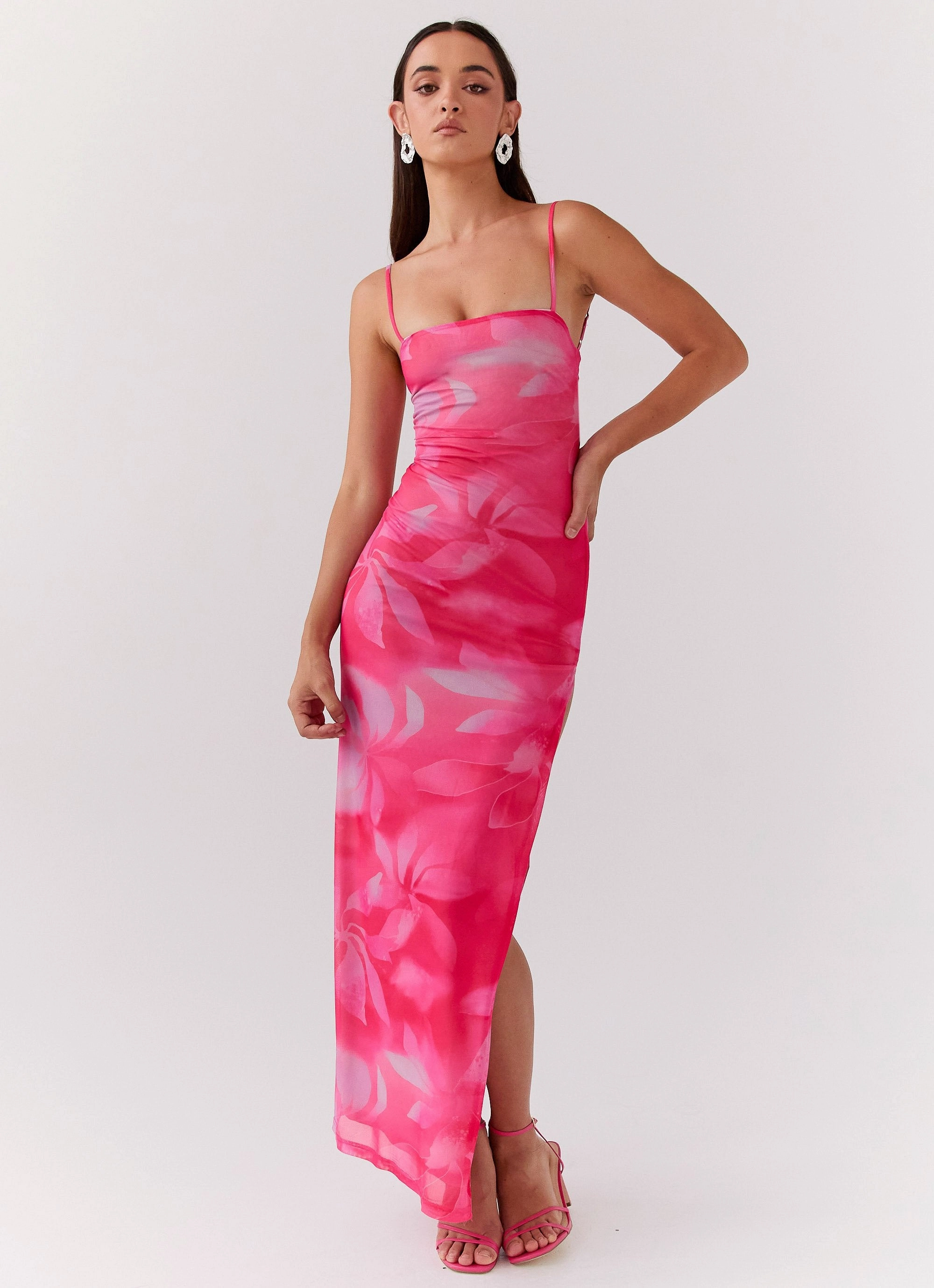 Romantic Hour Life In Pink Maxi Dress - Abstract Bloom