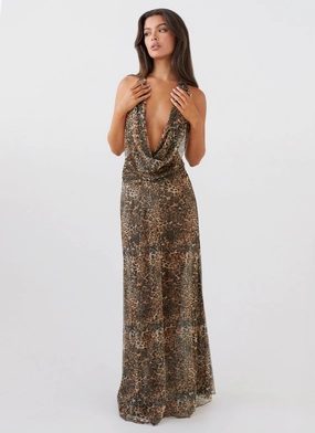 Elysia Mesh Maxi Dress - Leopard WrinkleResistantFinish