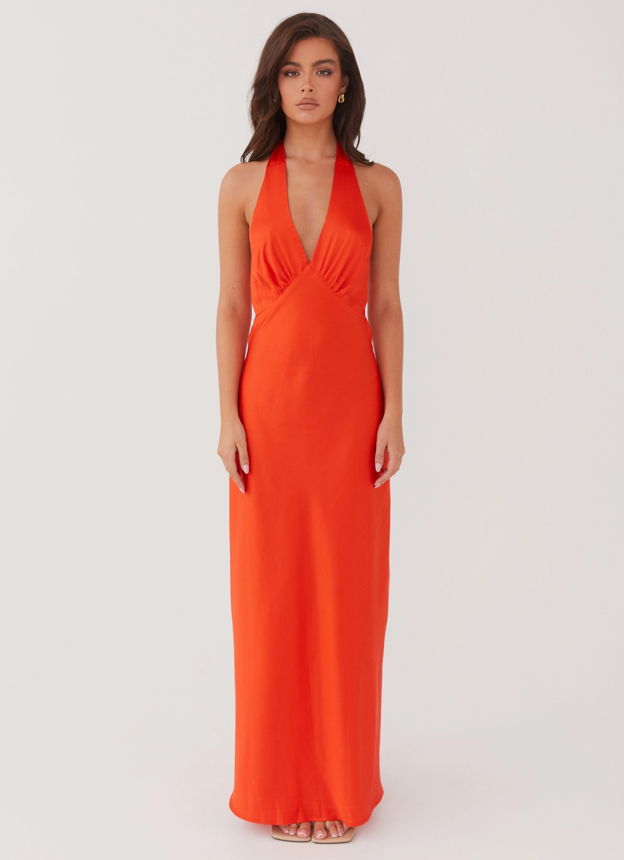 Embroidered Fabric Feminine full-length gown Heavy Hearted Satin Maxi Dress - Sunset