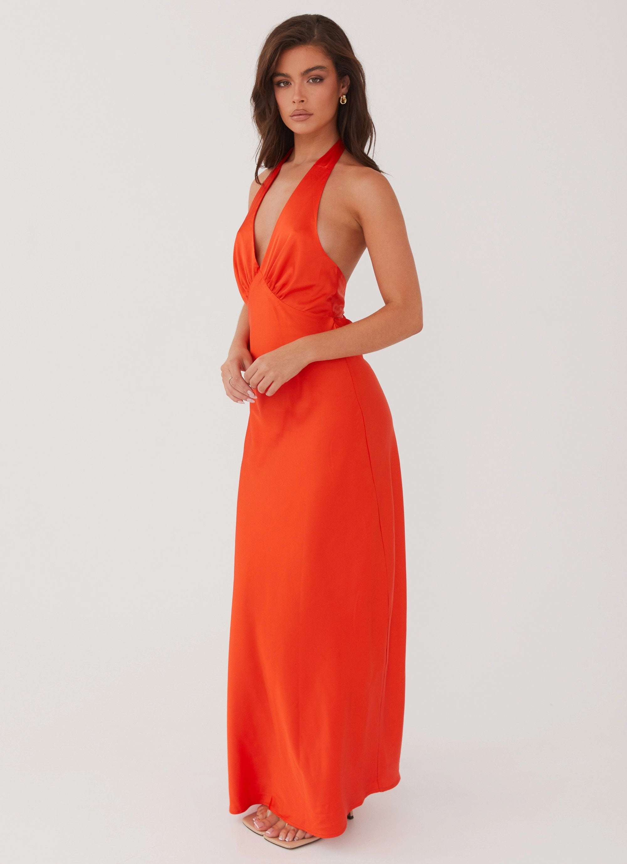 Heavy Hearted Satin Maxi Dress - Sunset Minimal Details
