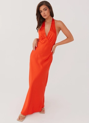 Timeless Appeal Effortless Style Heavy Hearted Satin Maxi Dress - Sunset
