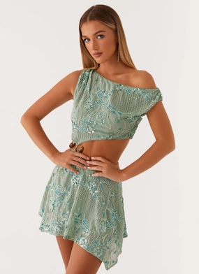 Aletta Sequin Mini Dress - Mint Comfortable shift dress