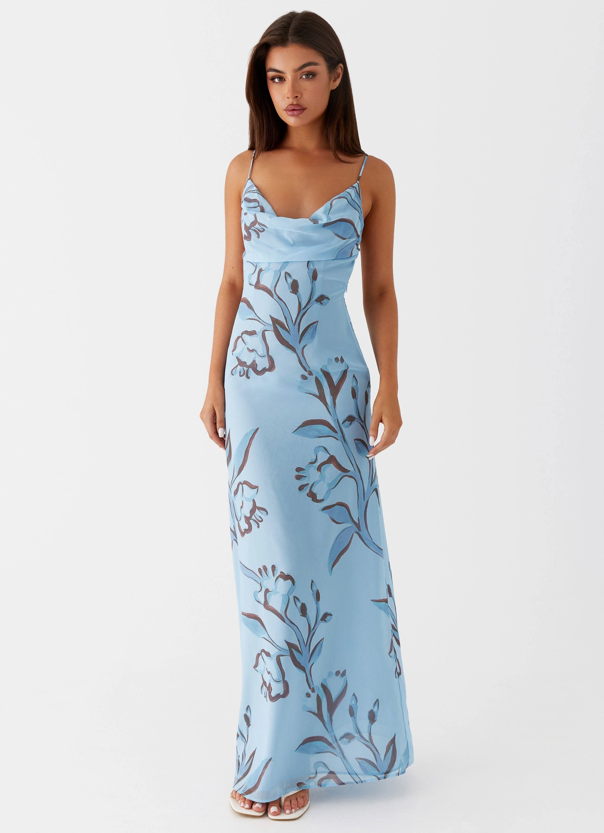 Silk Flow Fit for All Seasons Felicia Daisy Maxi Dress - Blue Floral