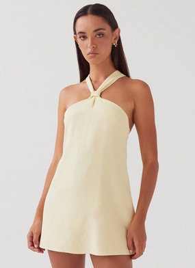 Subtle Finish Eco Friendly Keira Linen Mini Dress - Lemon
