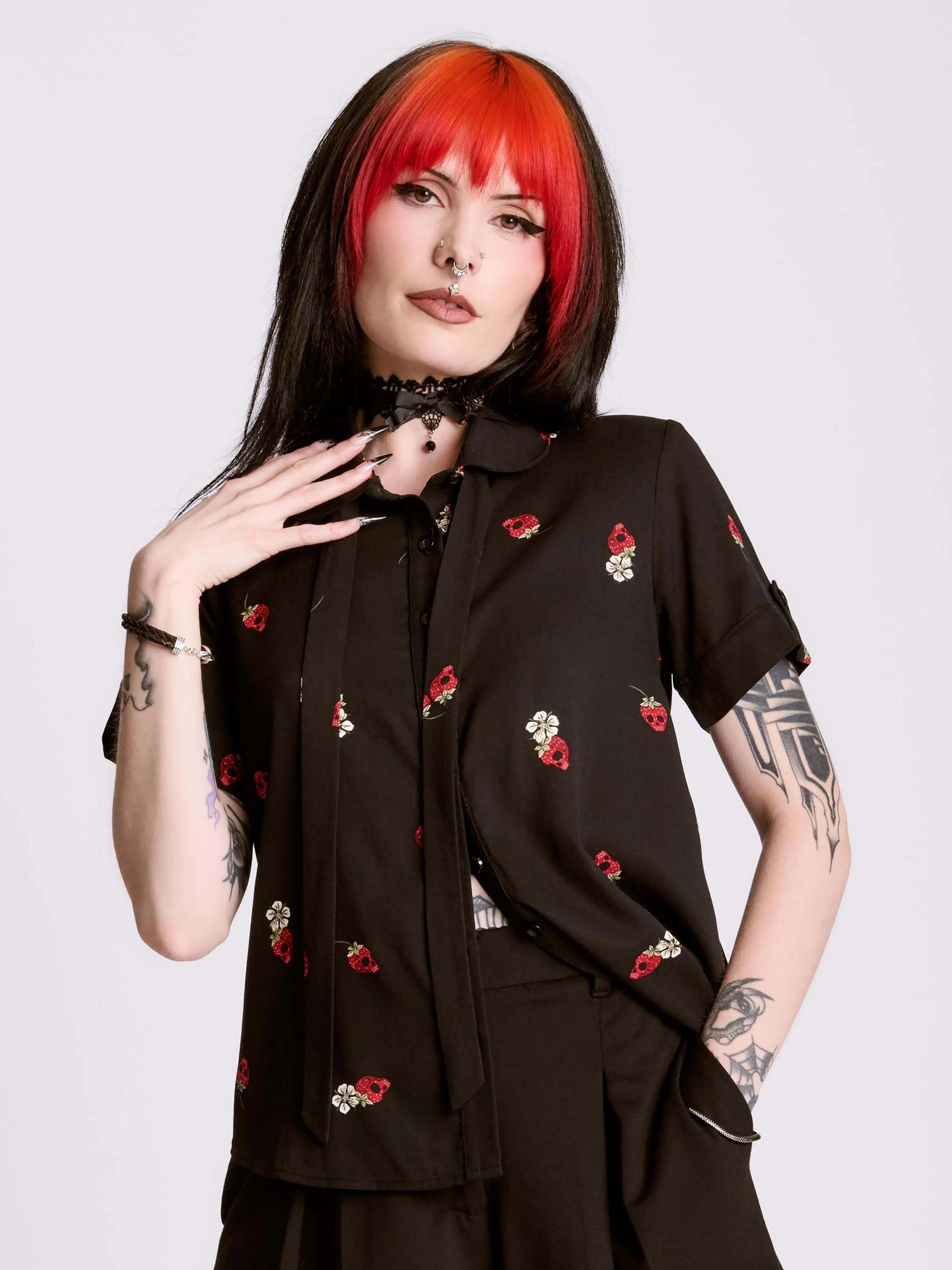 Roomy Waist Strawberry Skull Academia Shirt