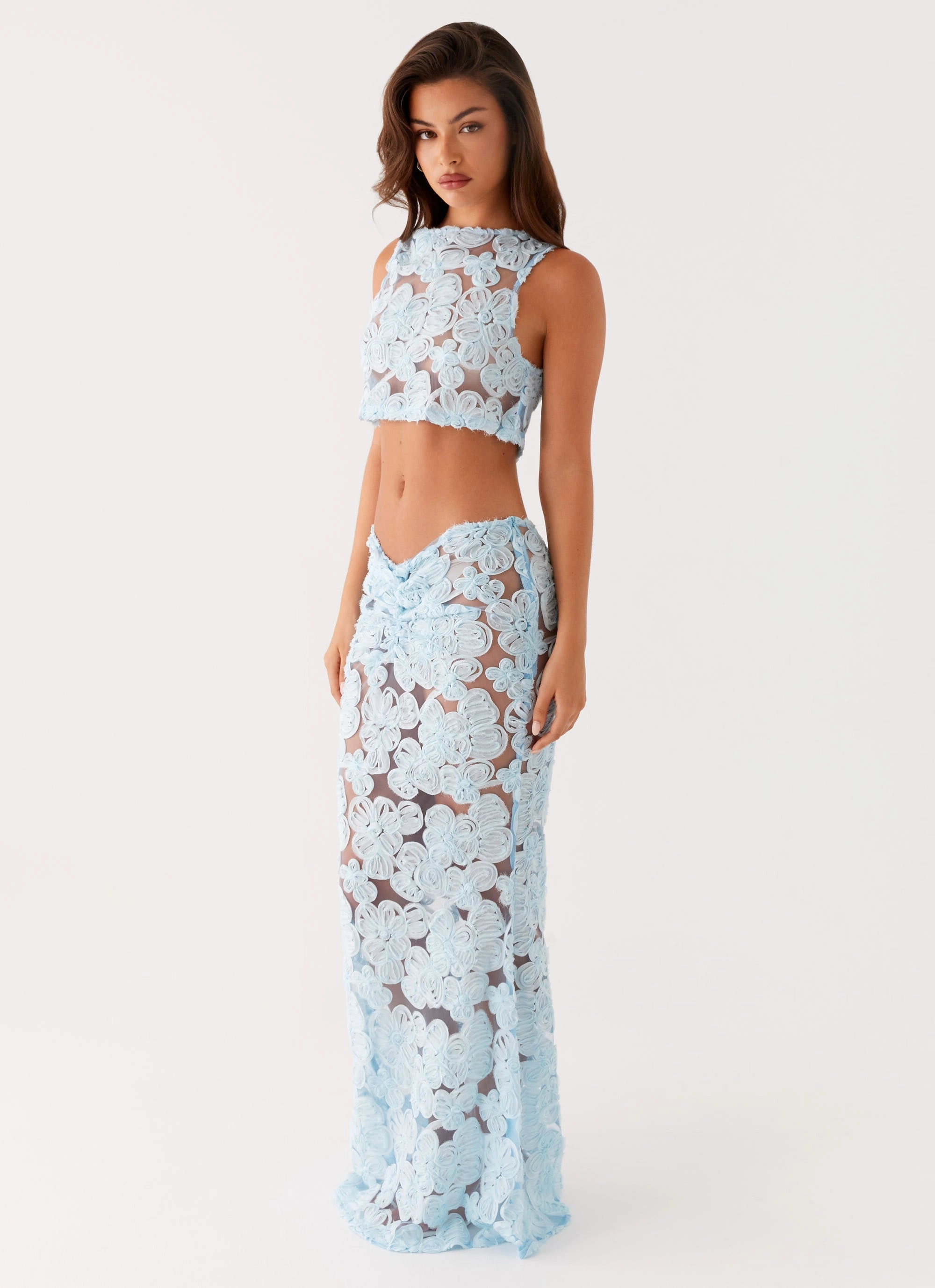 Fiorella Floret Maxi Skirt - Blue Lightweight Fabric