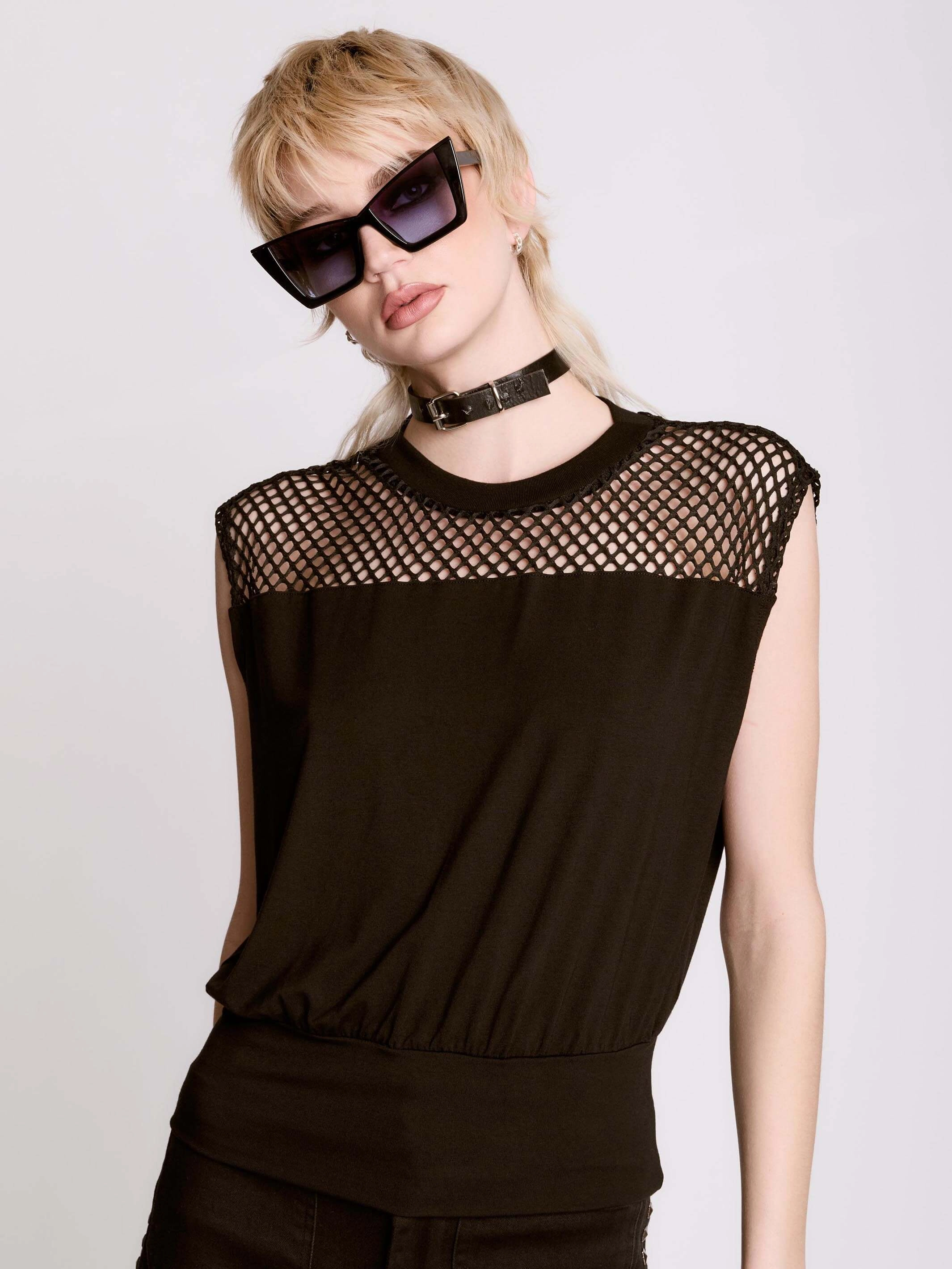 Bold Statement Fishnet Blouson Top