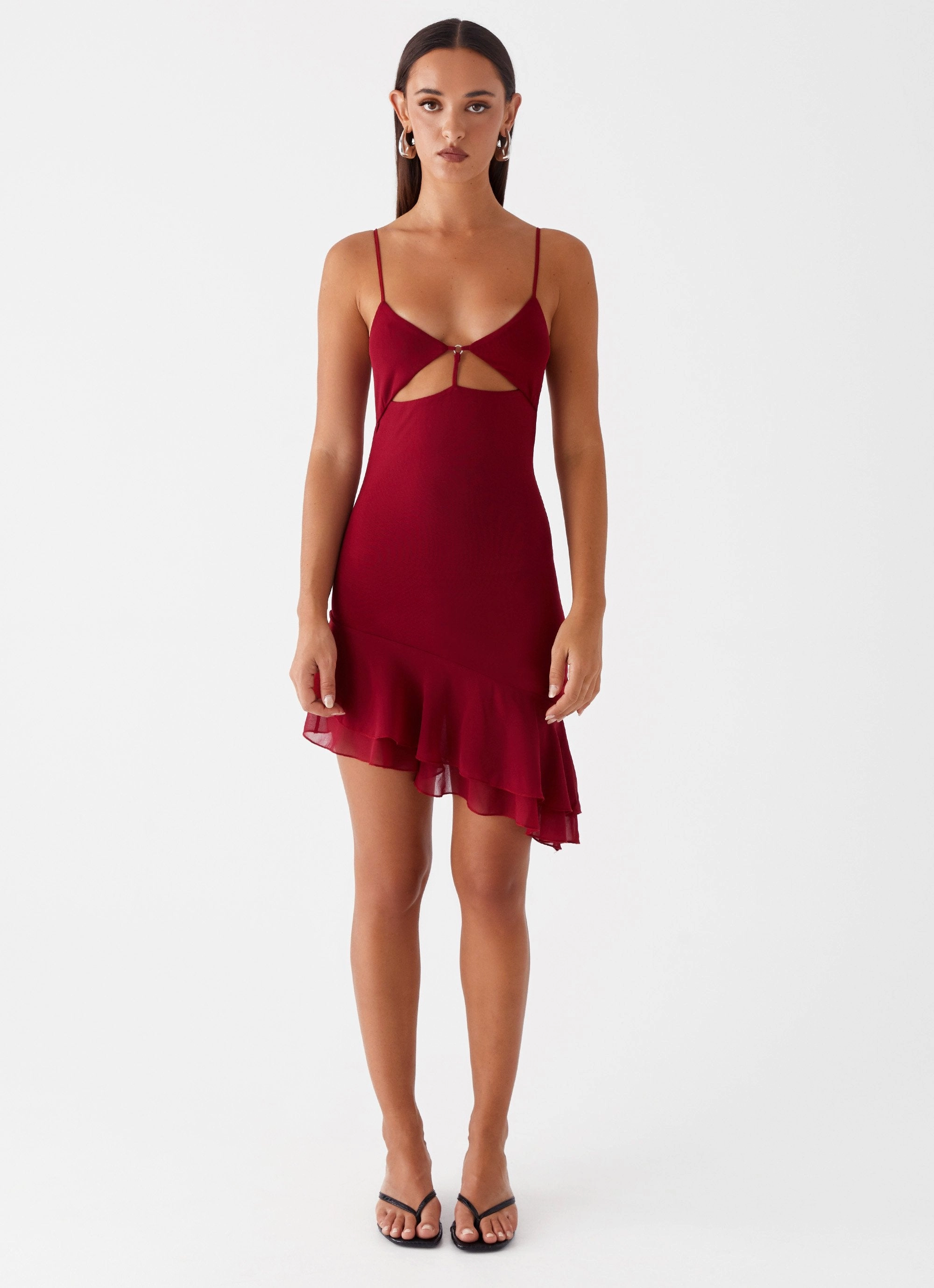Breathable Comfort Wear Contrast-Piping Mallory Mini Dress - Cherry Red