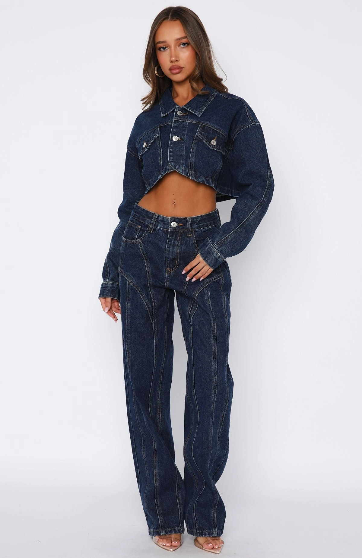 Did You Miss Me Mid Rise Straight Leg Jeans Dark Blue Anti Sagging Technology