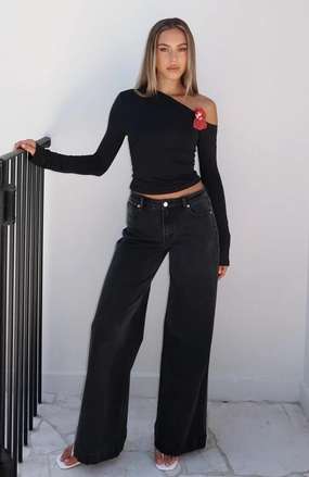 Elena Low Rise Wide Leg Jeans Black Acid Festival Outfit Minimalist Style