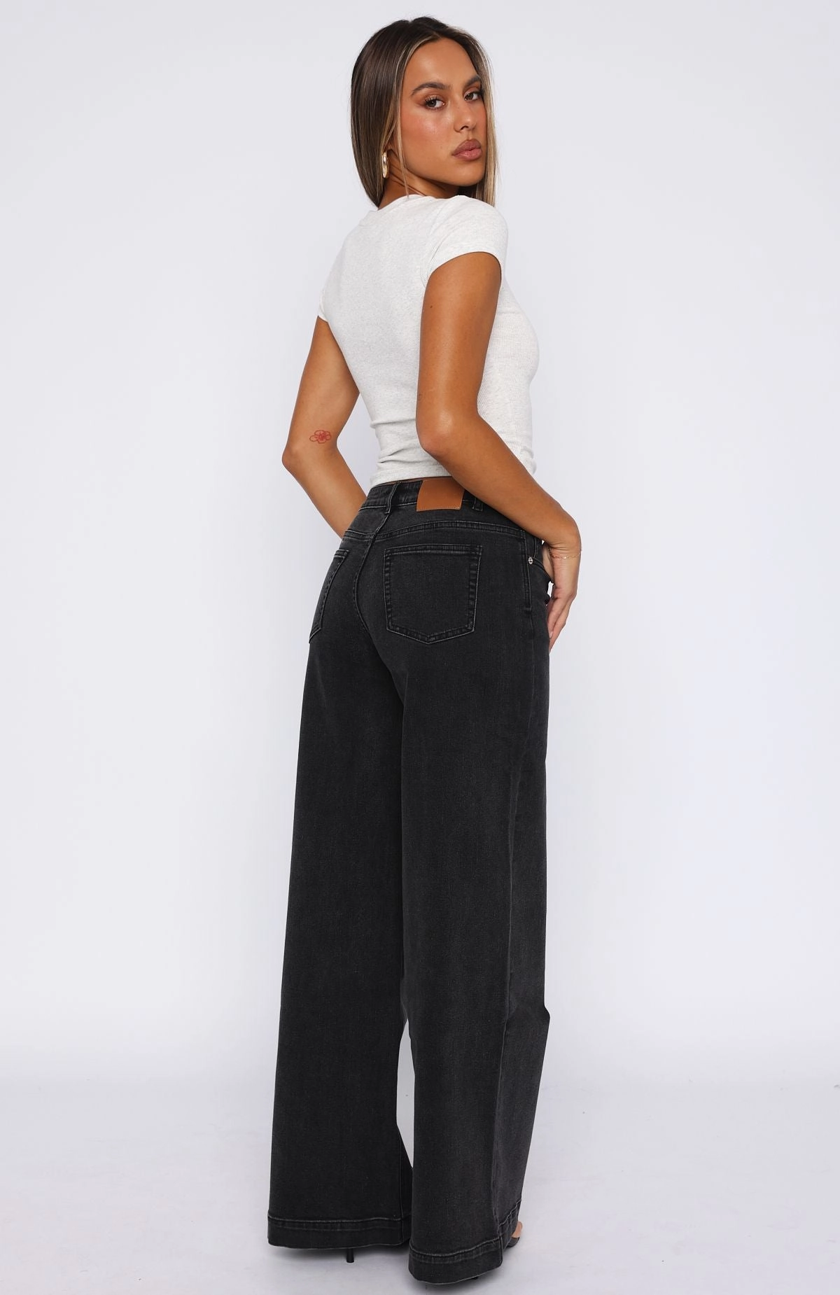 Flexible Style Elena Low Rise Wide Leg Jeans Black Acid