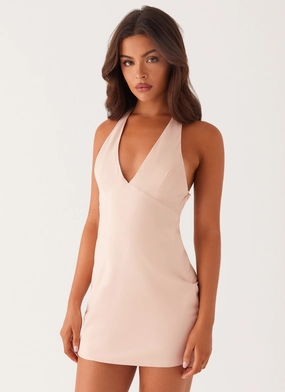 Statement Neck Angie Mini Dress - Baby Pink
