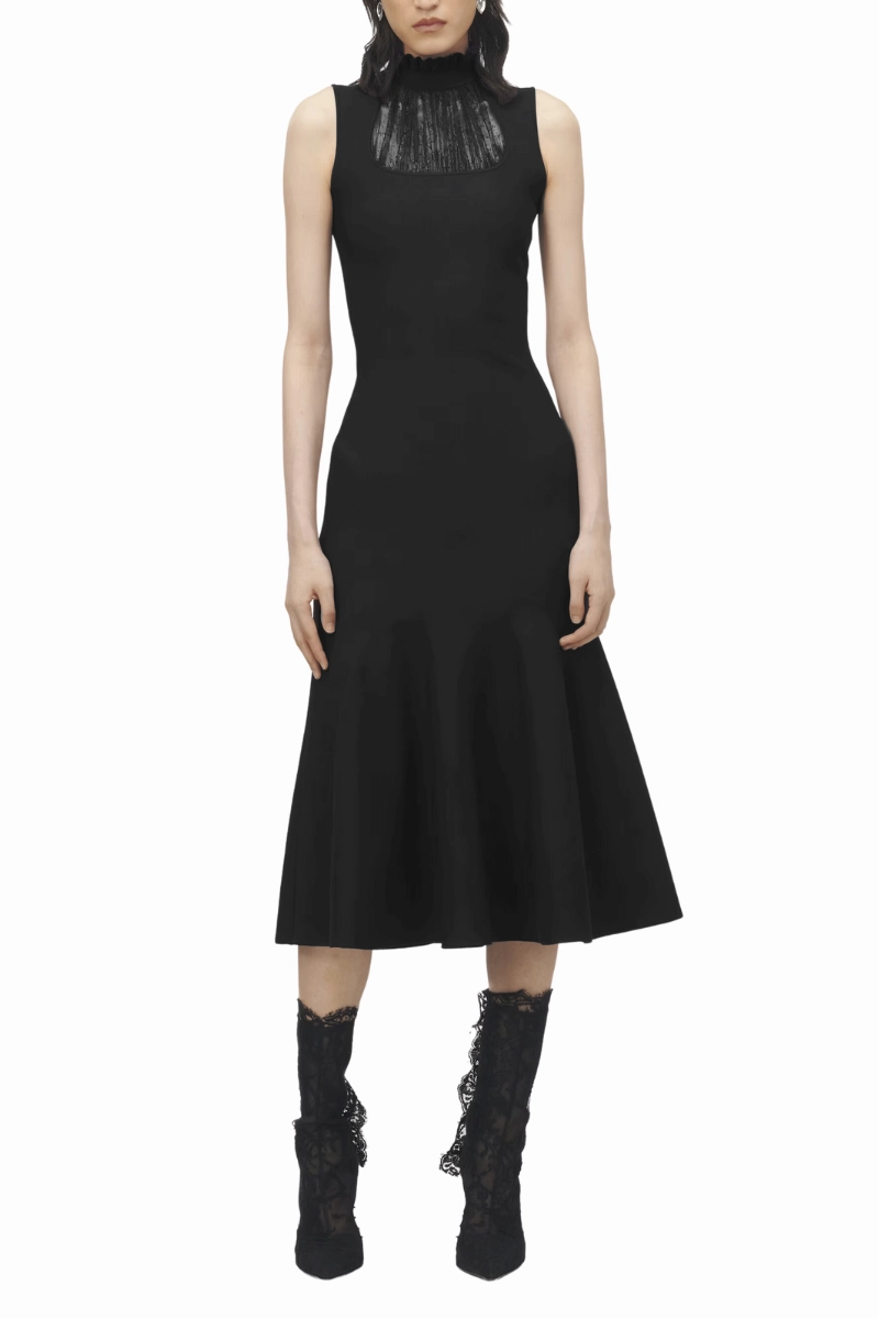 Lace Panel Midi Dress Chilly Wear