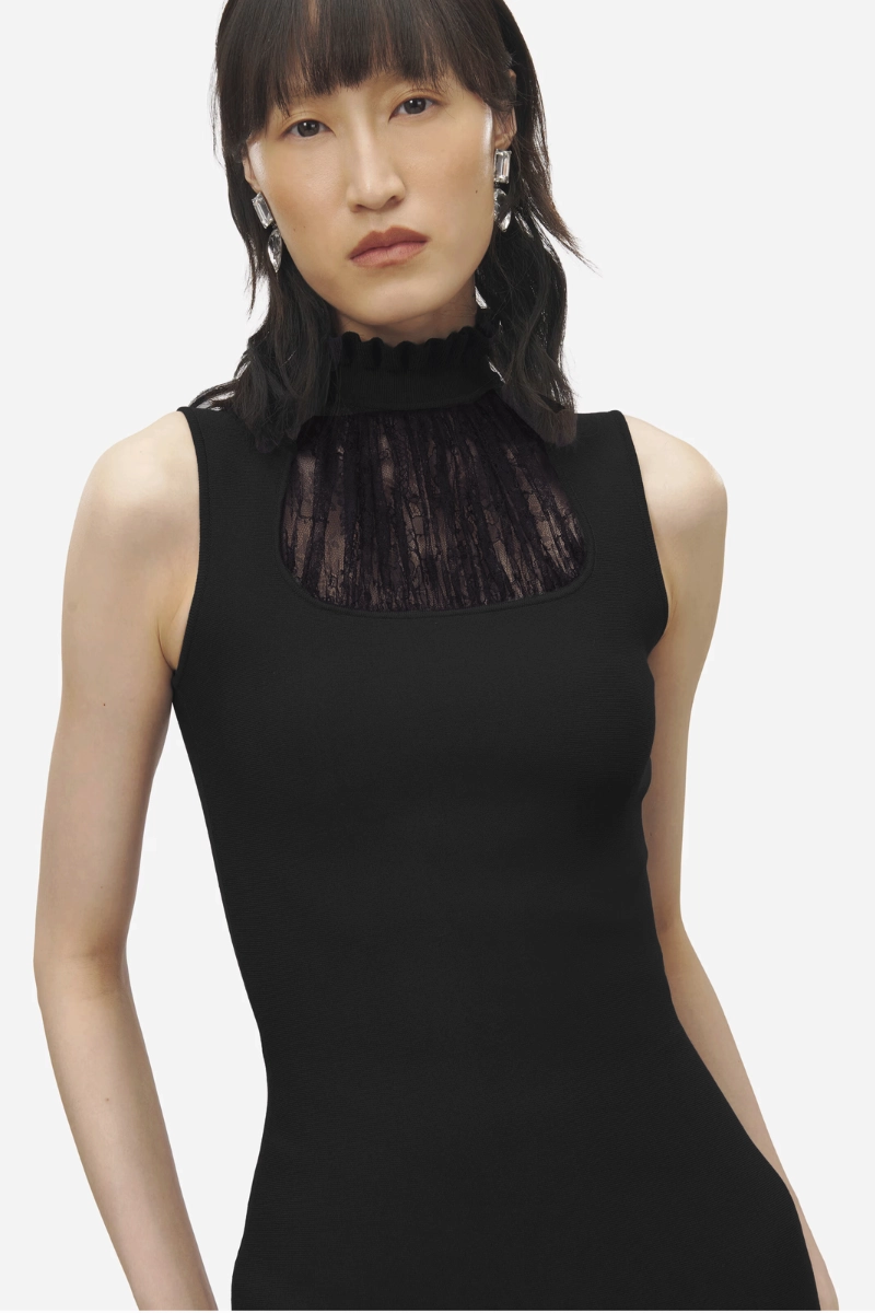 Lace Panel Midi Dress Boxy-Style Chill Base