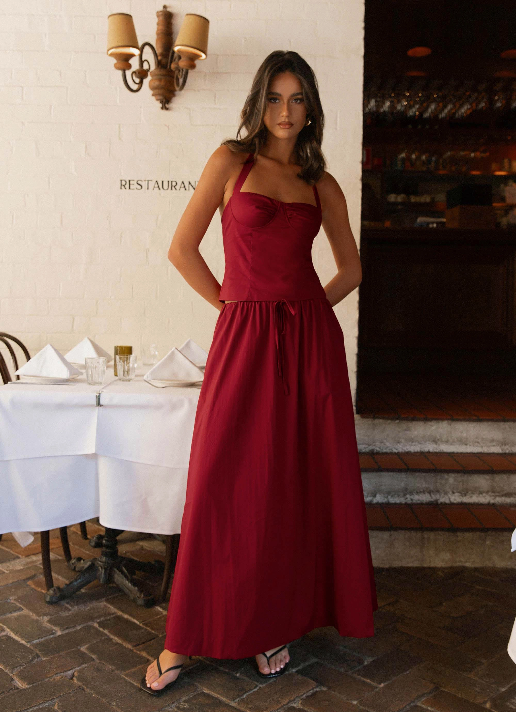 Cheryl Maxi Skirt - Cherry Red smooth zipper