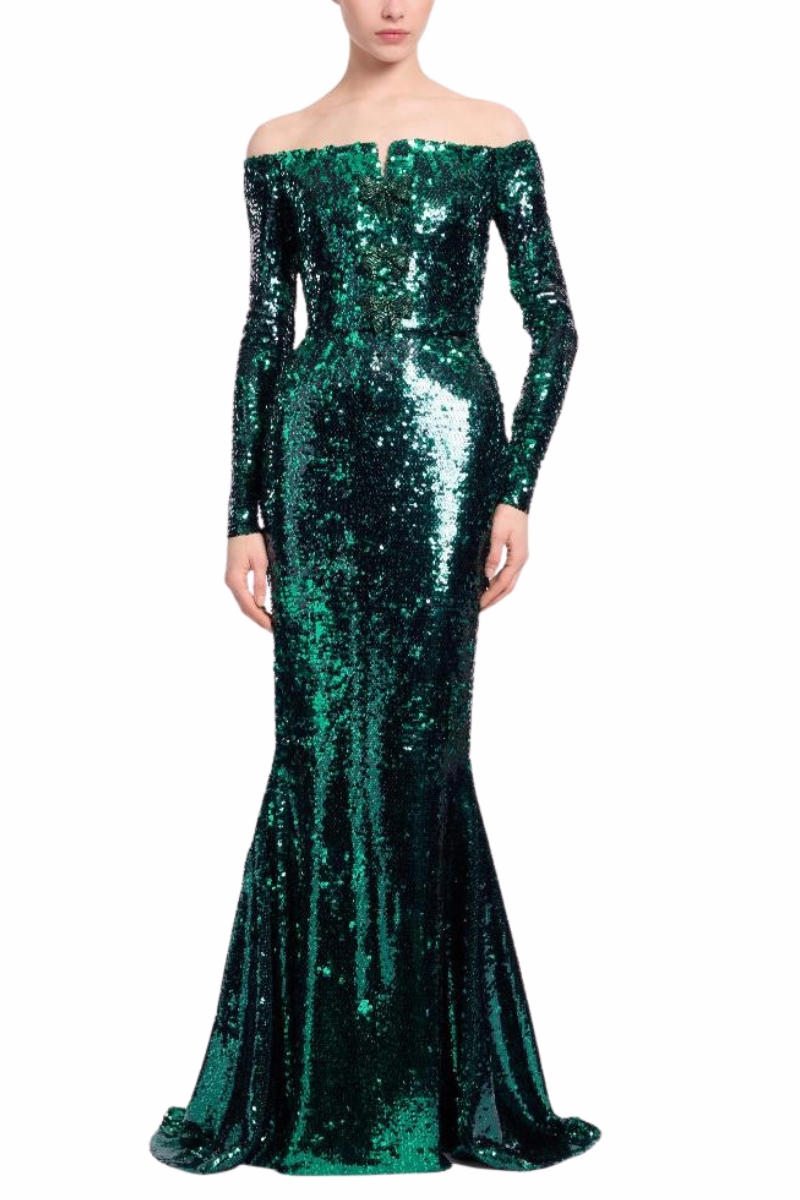 Off-The-Shoulder Sequin Gown Chic Ensemble Light and Comfortable