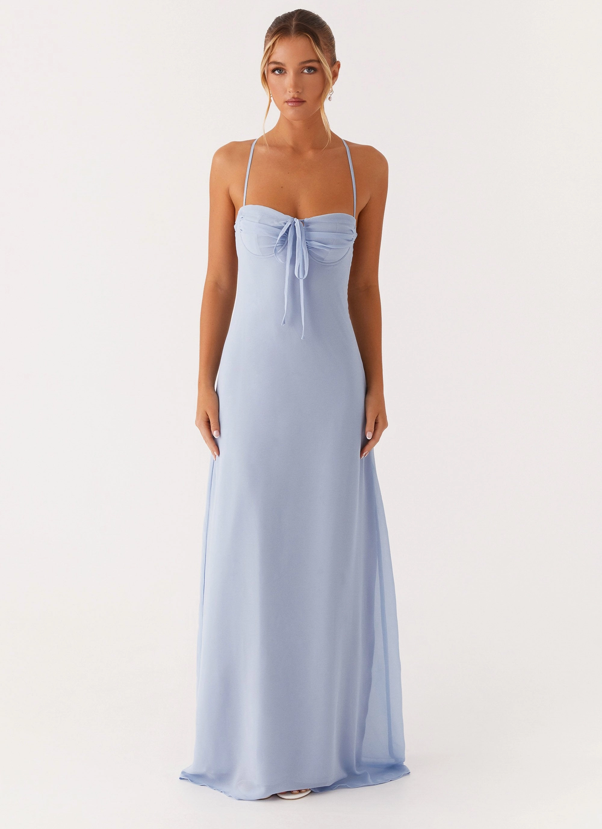 Aveline Bustier Maxi Dress - Blue Cool Drape Comfy Wear