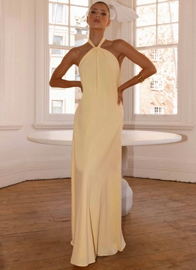 Golden Child Linen Maxi Dress - Yellow Fluid Fabric