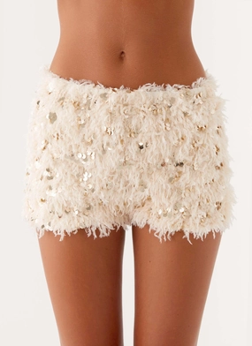 Candy Sequin Mini Shorts - White Sweat Wicking Lining