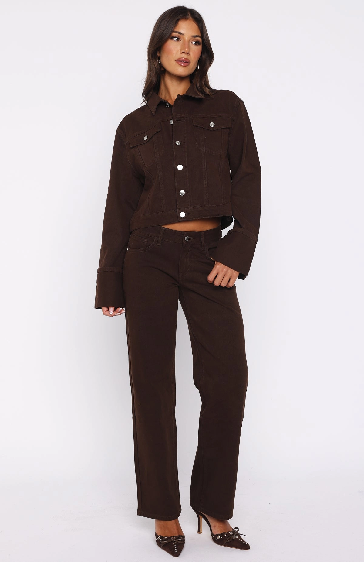 Breathable Lining No Gap Waist Design Bring The Style Low Rise Wide Leg Jeans Chocolate Wash