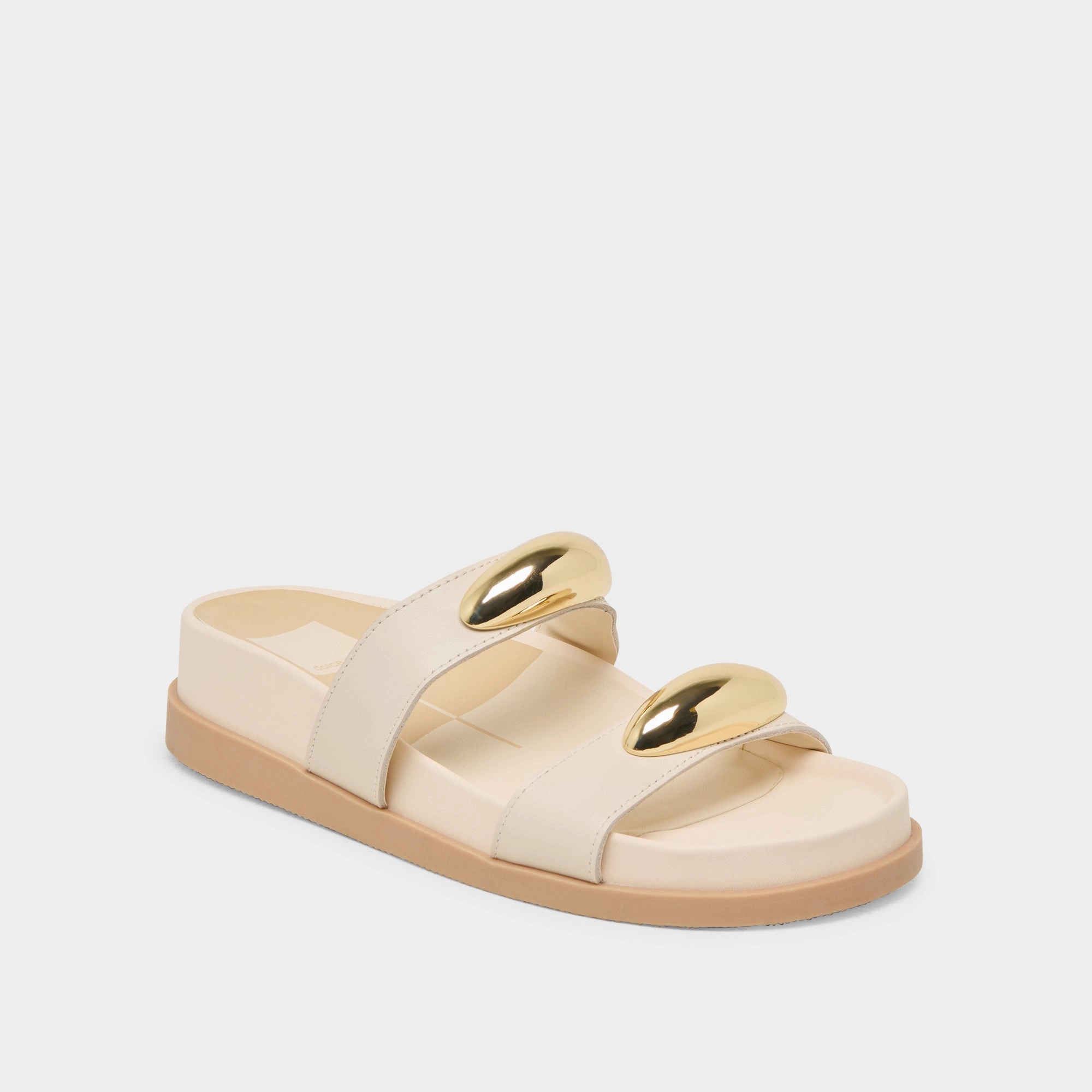 SATINE SANDALS BONE LEATHER Slip In Removable Footbed