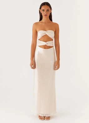 Tianna Strapless Sequin Maxi Dress - Ivory Warm Undertone french chic