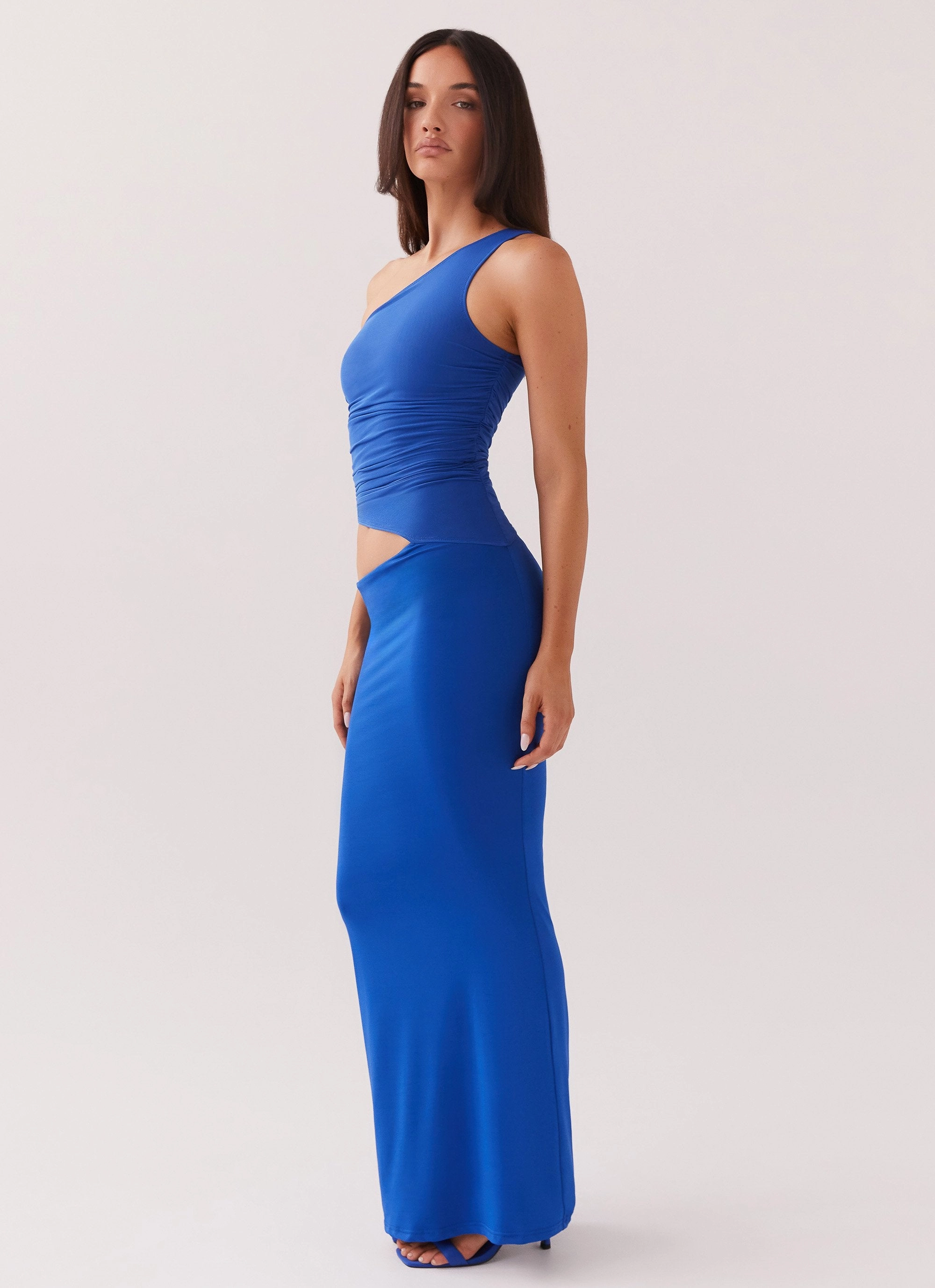 Seranella One Shoulder Maxi Dress - Cobalt Light Weight Cozy Energy