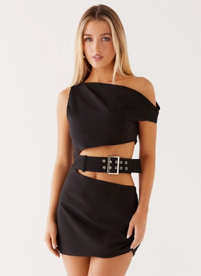 Elvira Belt Mini Dress - Black Mood Look