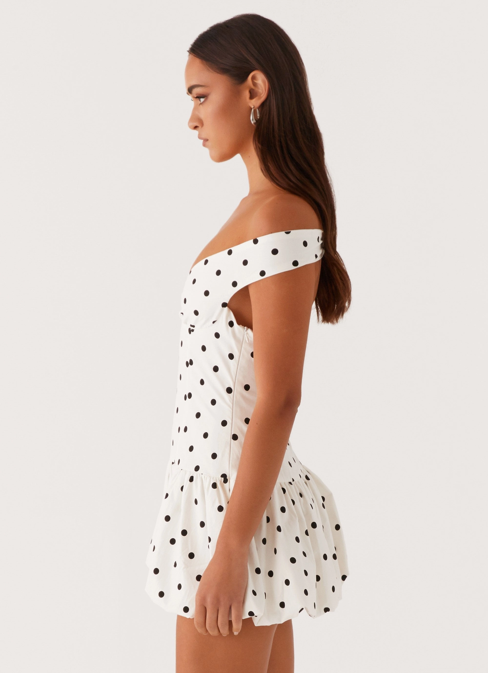 Comfortable Design Wear Endless Romance Off Shoulder Mini Dress - White Polka Dot