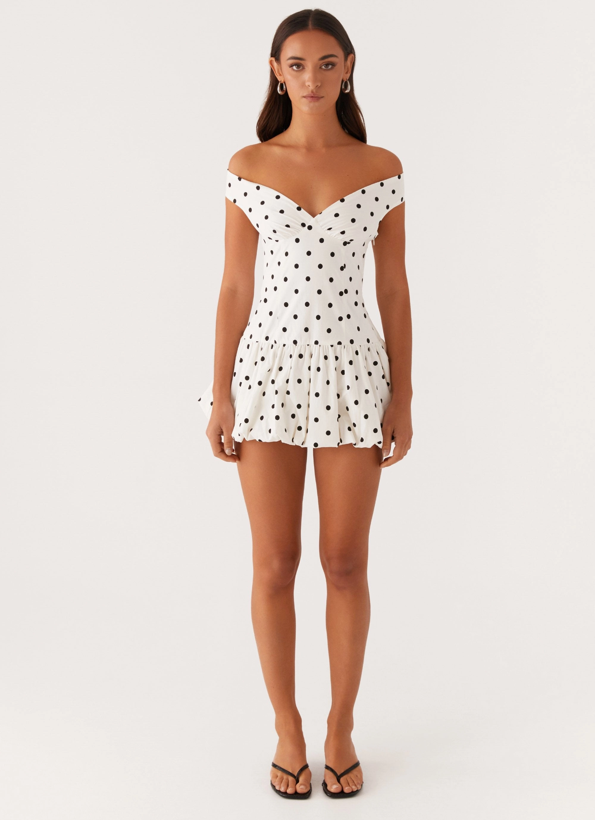 Endless Romance Off Shoulder Mini Dress - White Polka Dot Chic Balance Japan Line