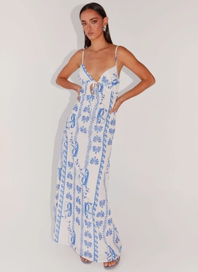 Flora Linen Maxi Dress - Floral Wave Cotton Skin