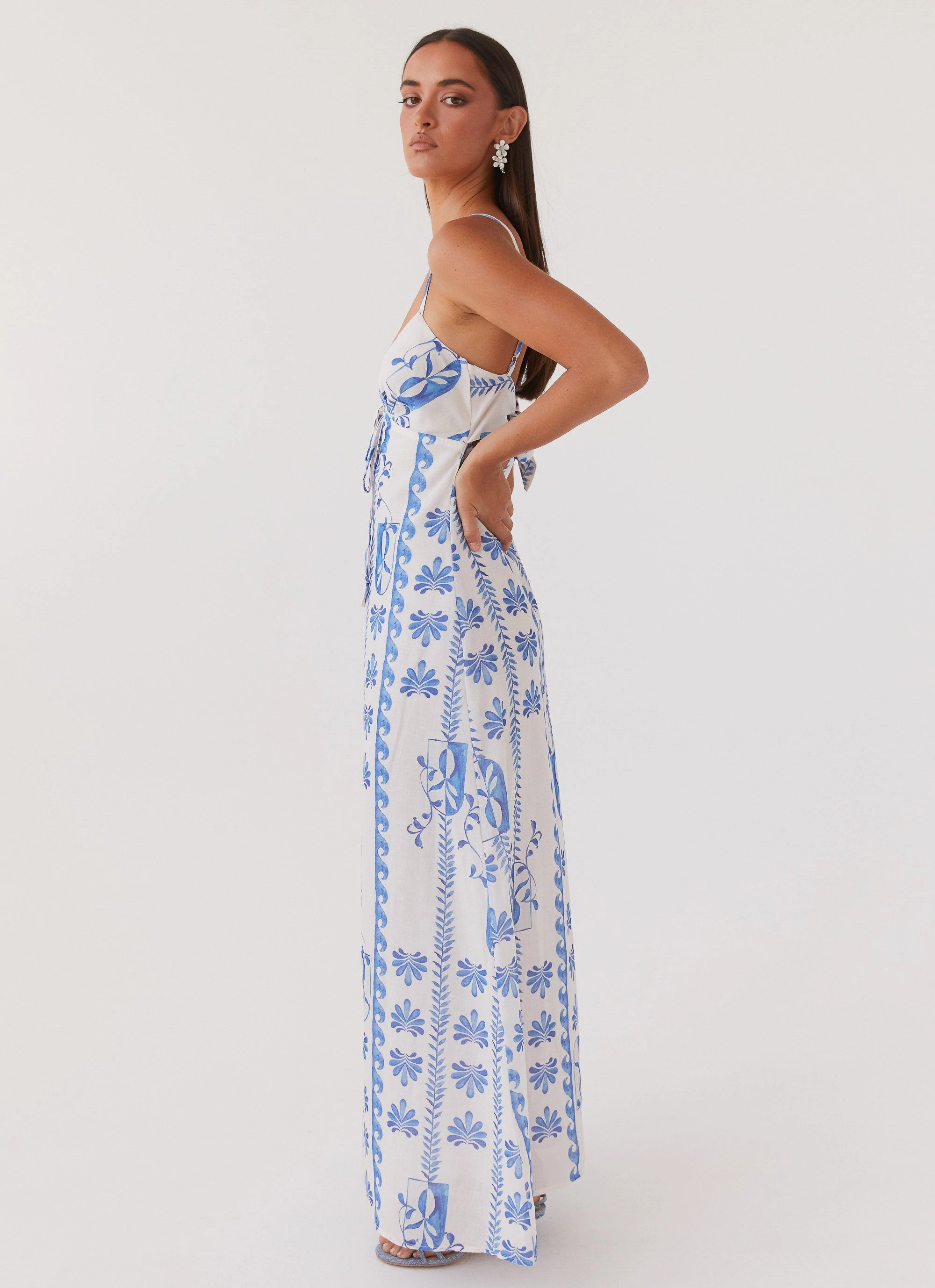 Flora Linen Maxi Dress - Floral Wave Coastal Soft