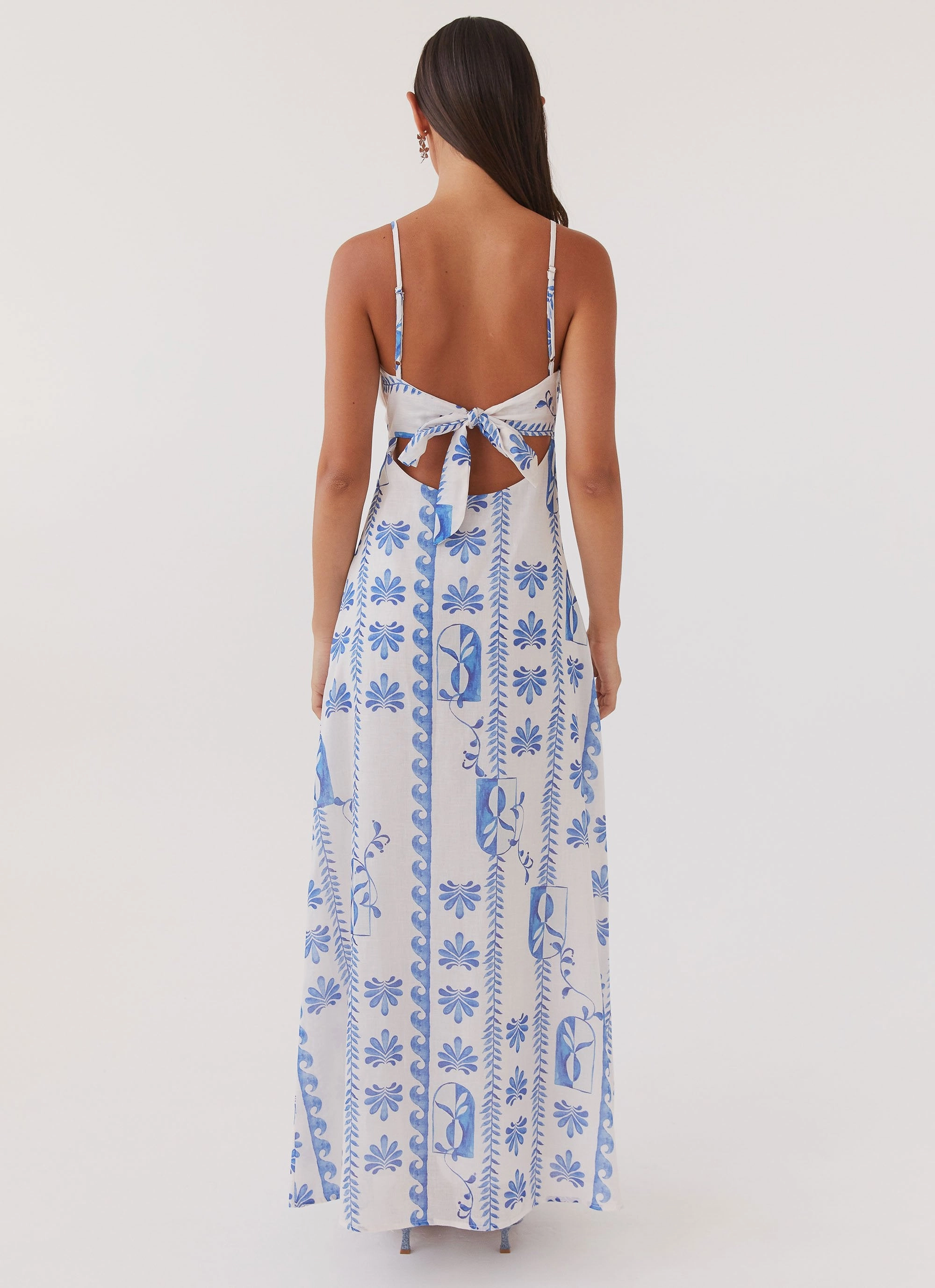 Timeless Design Elegant Flow Flora Linen Maxi Dress - Floral Wave