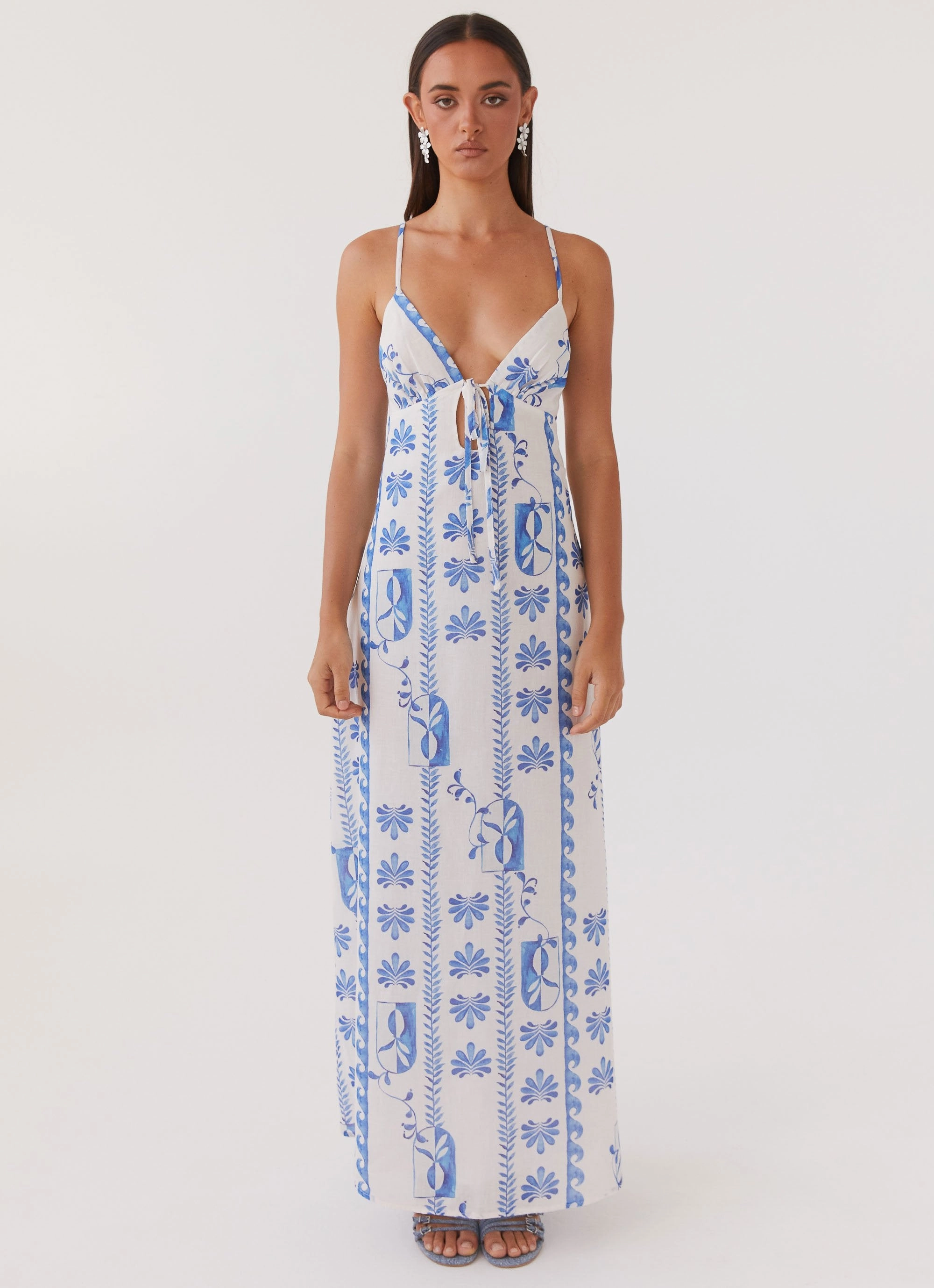 Flora Linen Maxi Dress - Floral Wave Professional Look Flowing Fit