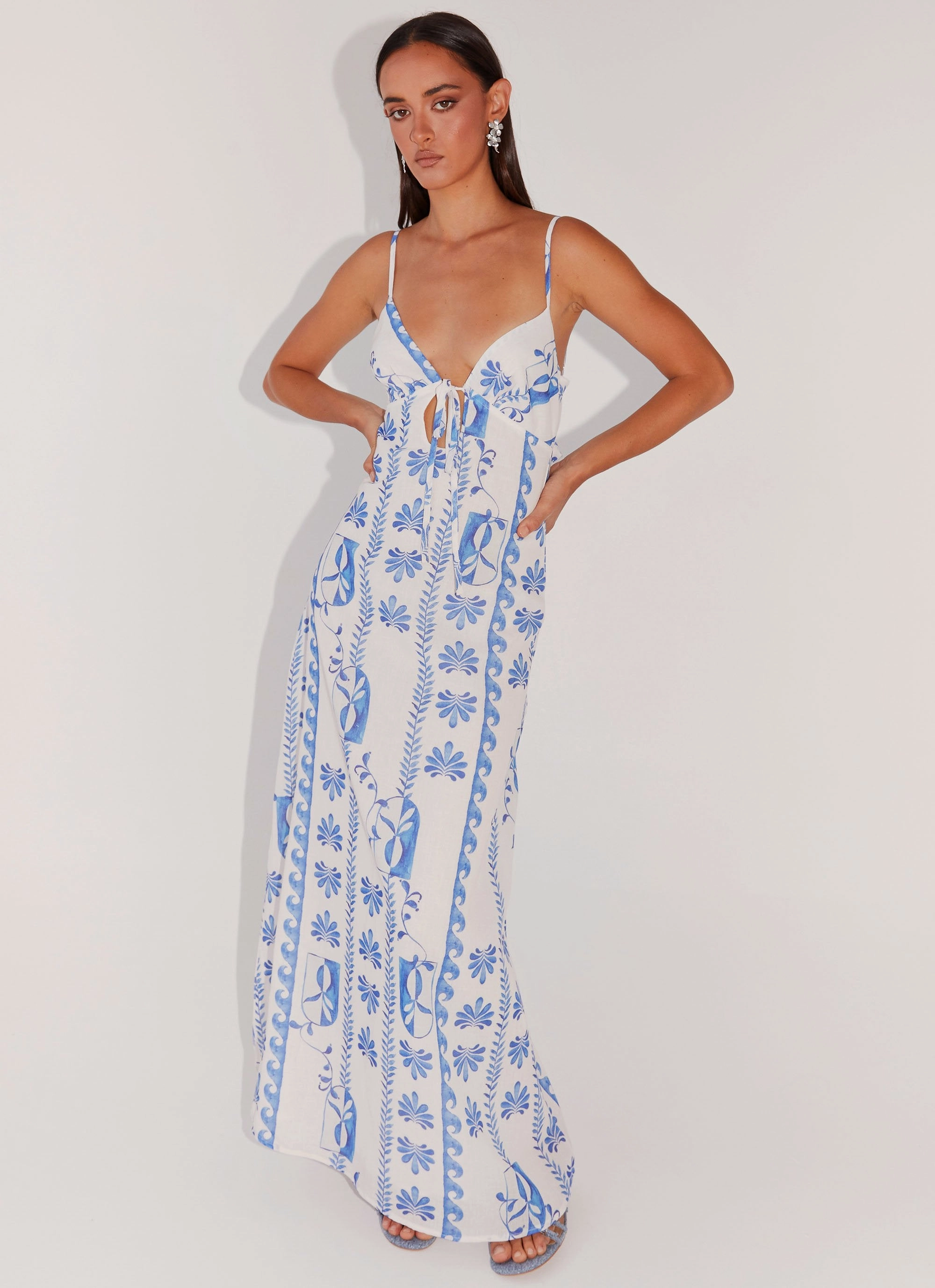 Flora Linen Maxi Dress - Floral Wave Cotton Skin