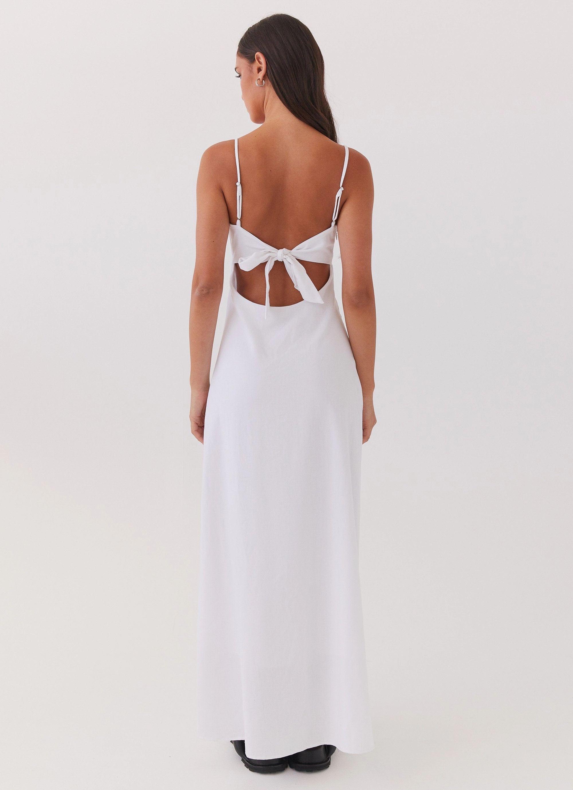 Chic And Comfortable Cozy Balance Flora Linen Maxi Dress - White