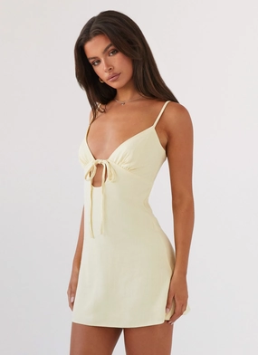 Event Safe Flora Linen Mini Dress - Lemon