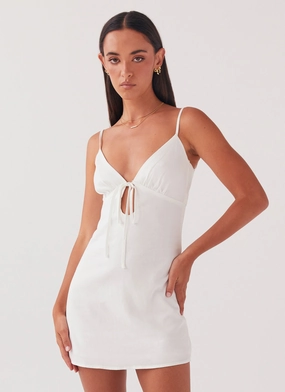 Flora Linen Mini Dress - White Vacation Vibe