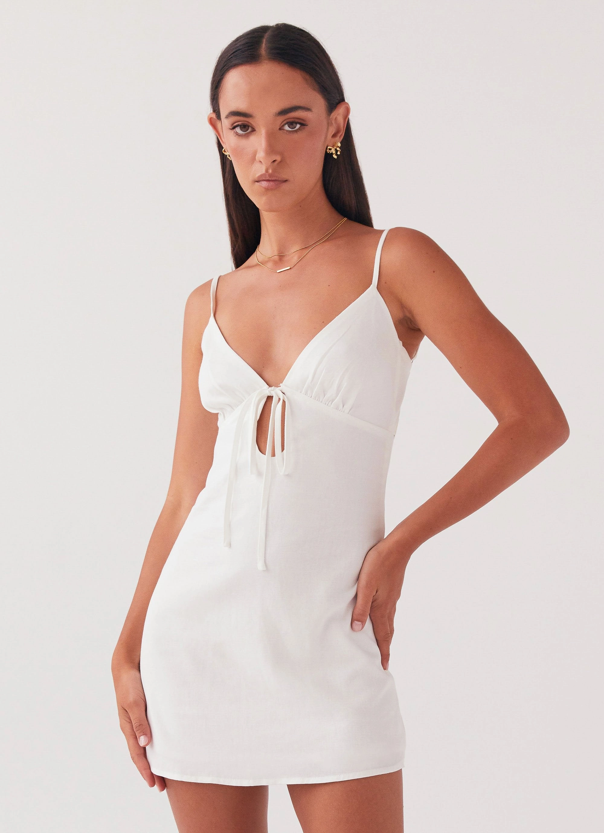Flora Linen Mini Dress - White Vacation Vibe