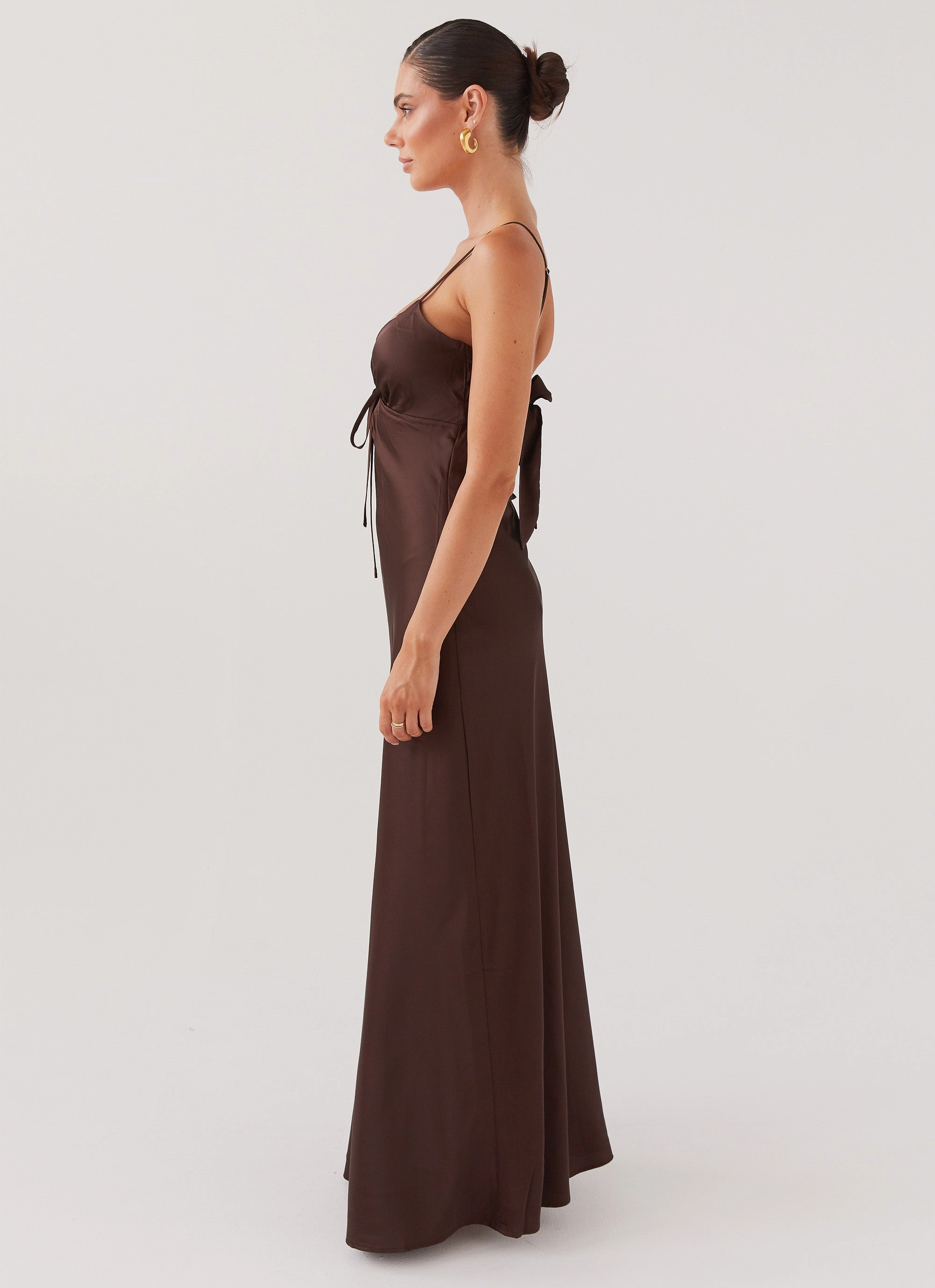 Flora Satin Maxi Dress - Chocolate Soft Presence Shine Skin