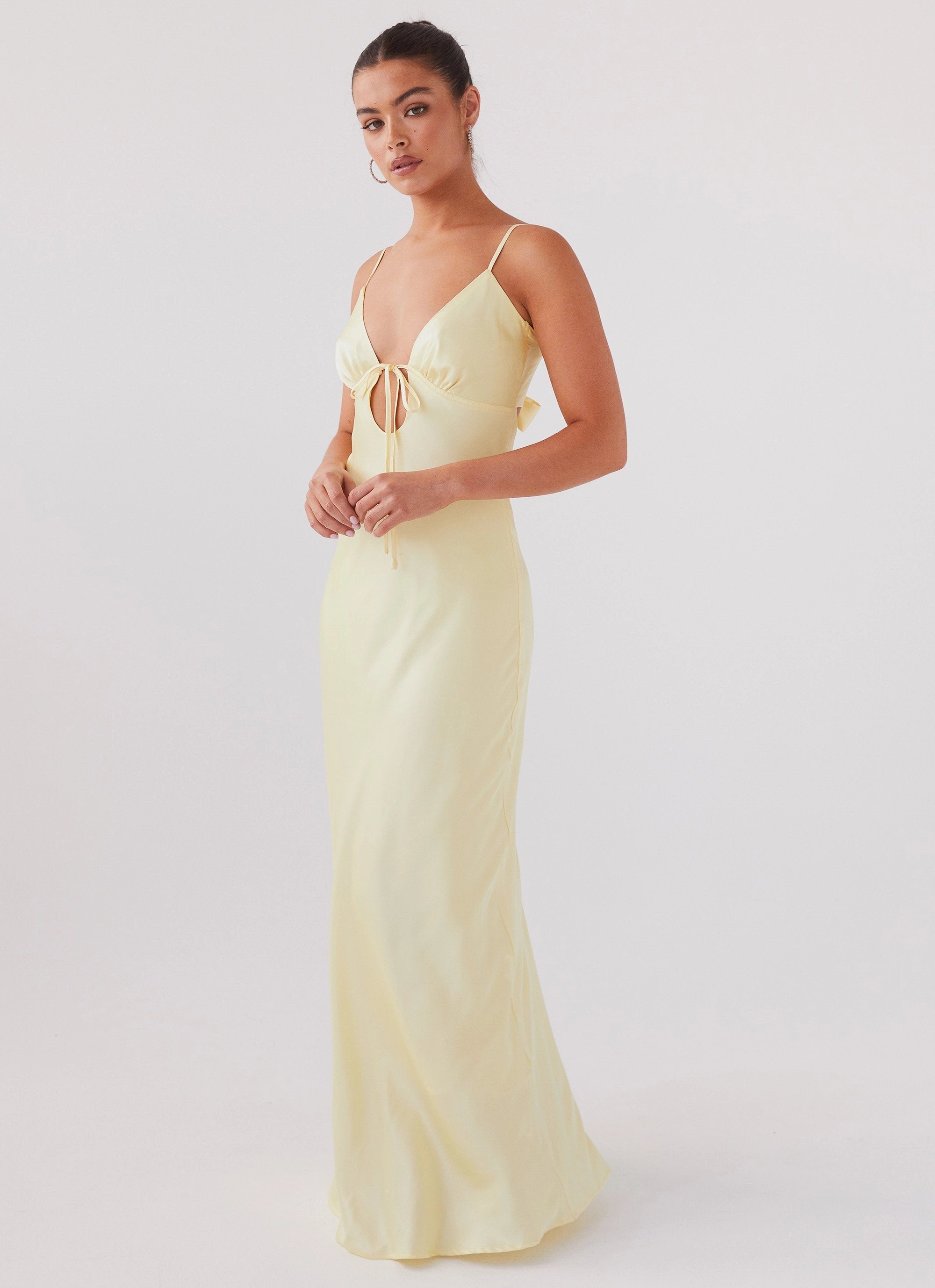 Flora Satin Maxi Dress - Lemon Chilly Comfort