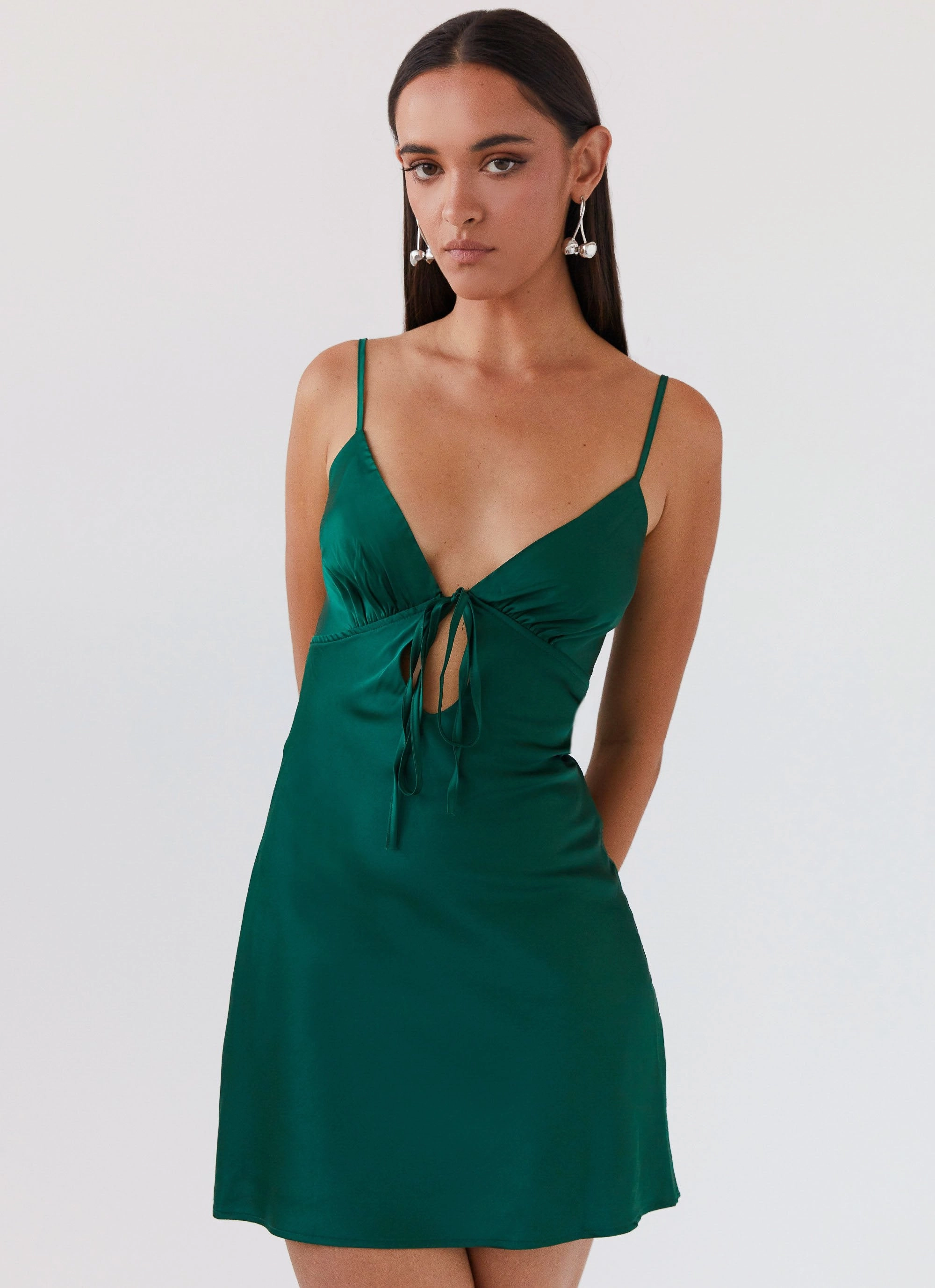 Winter Proof Casual Style Wear Flora Satin Mini Dress - Forest Green