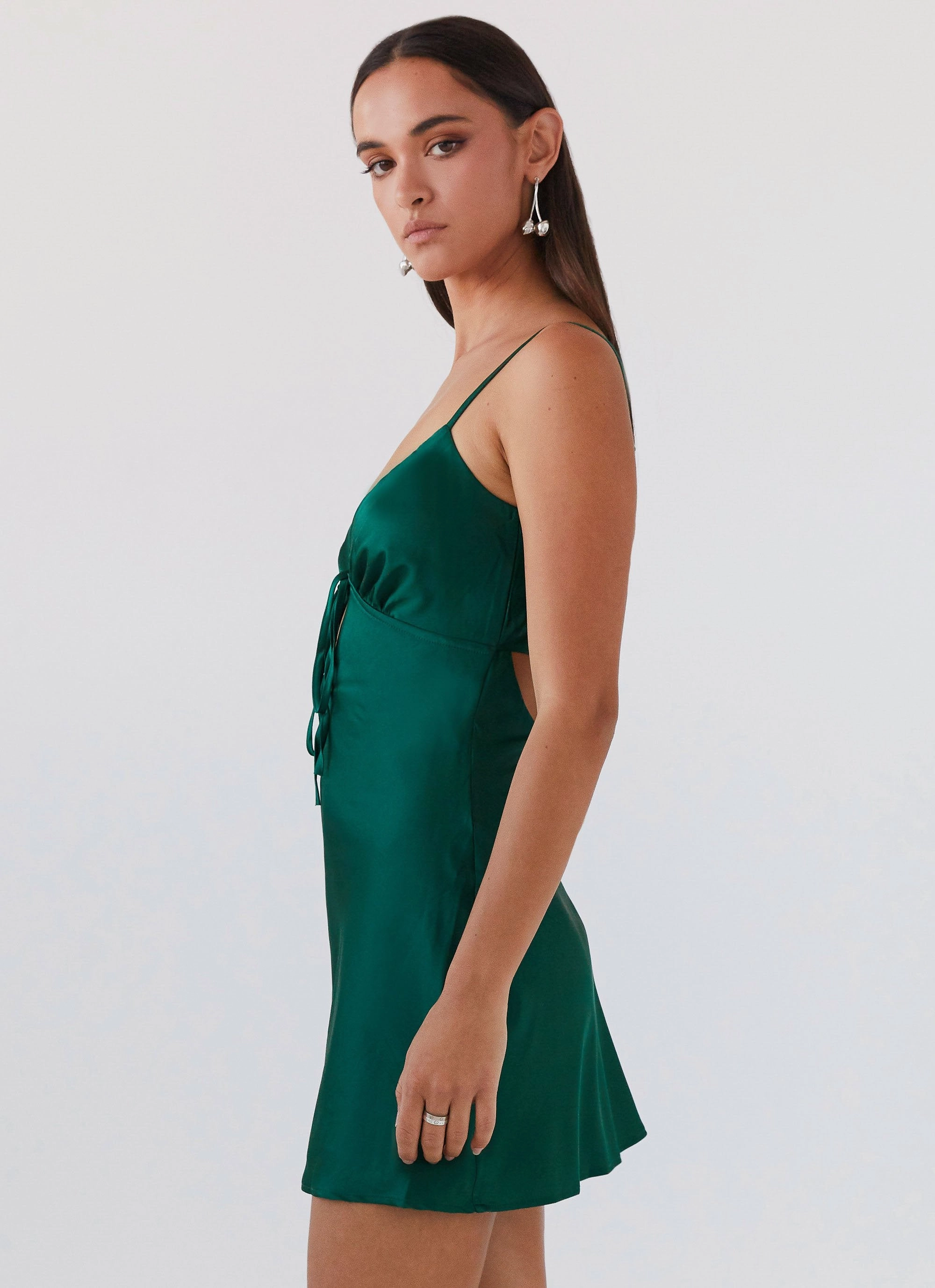 Flora Satin Mini Dress - Forest Green Summer Soft