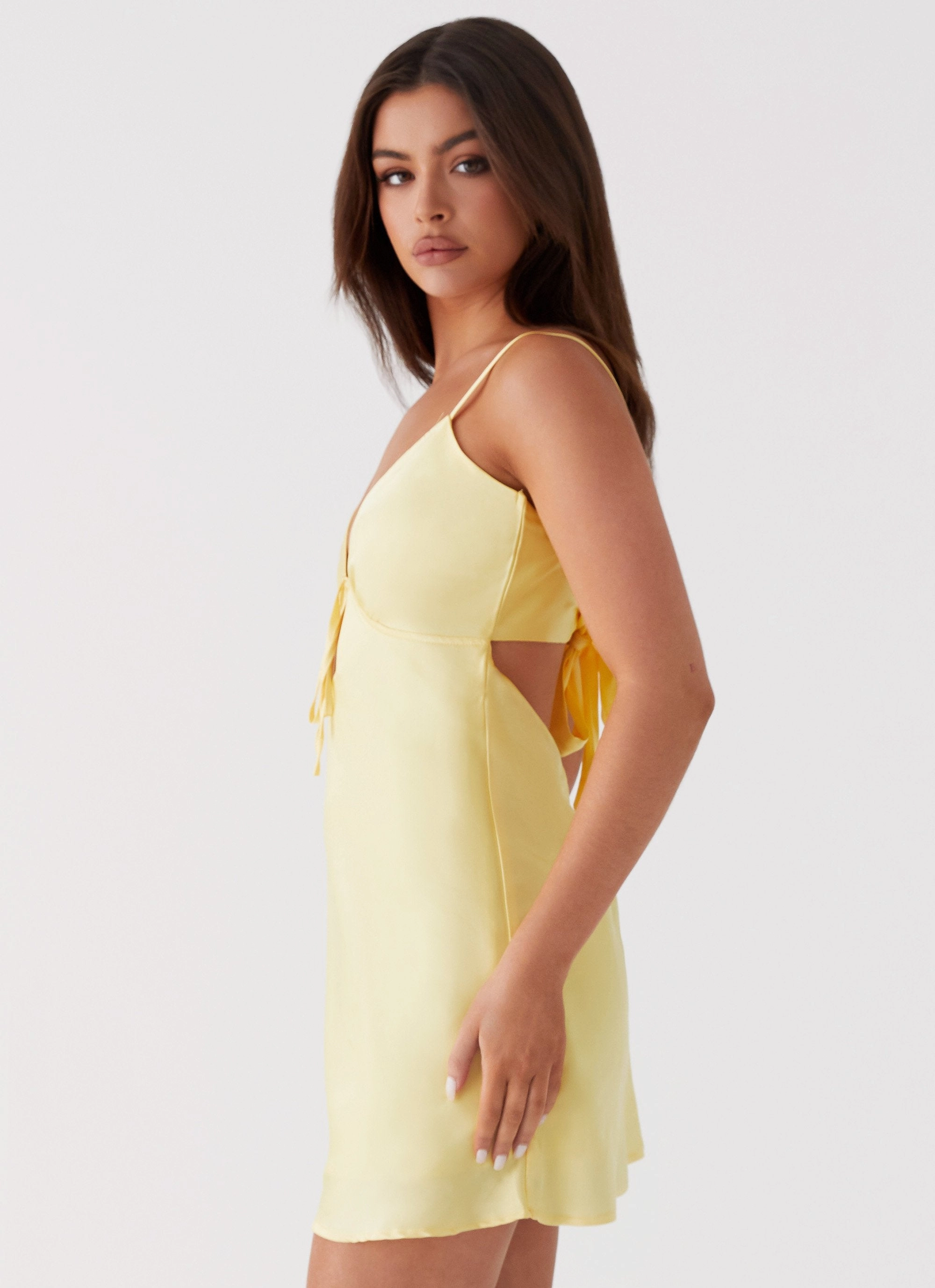 Flora Satin Mini Dress - Yellow Back Detail