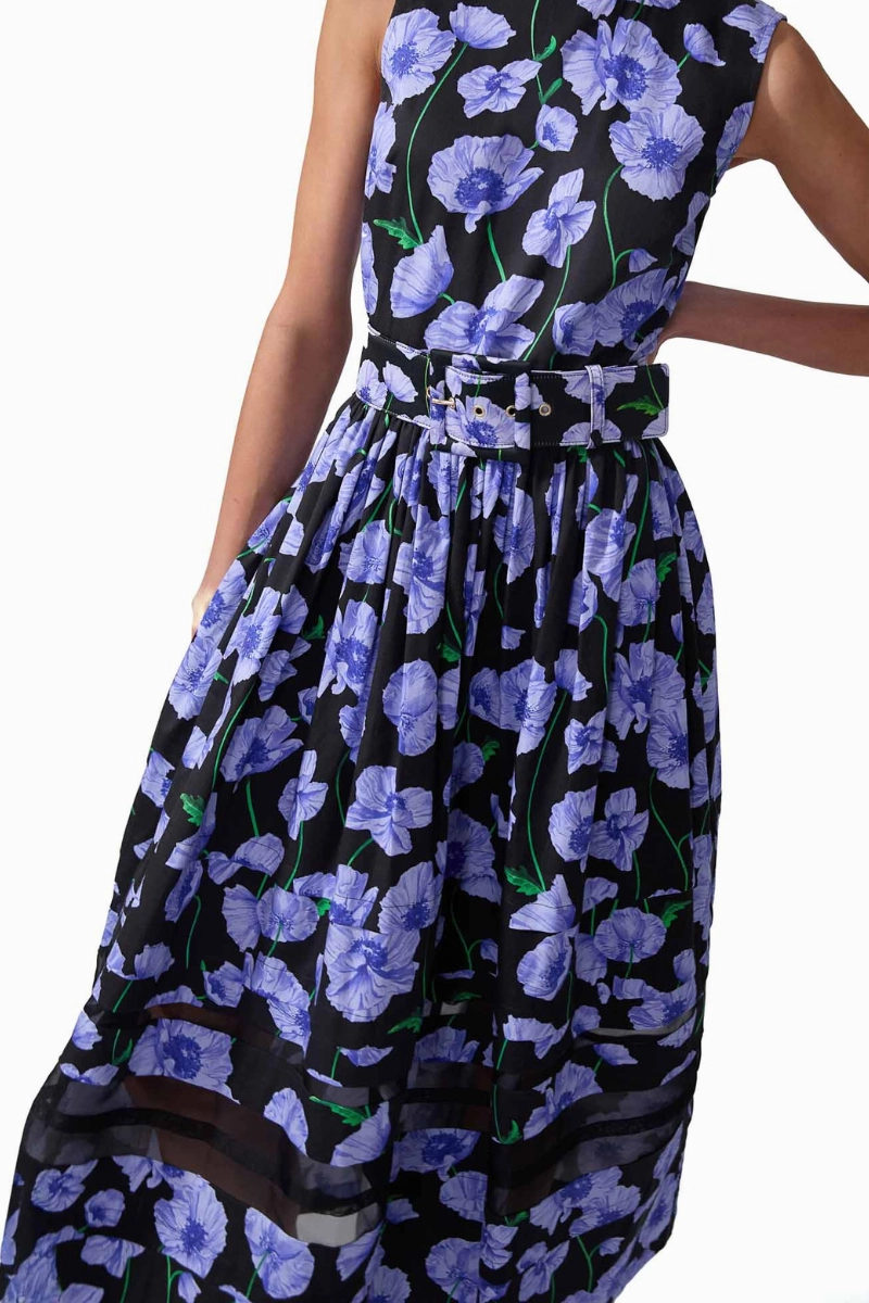 Layered Movement Stain-Resistant Floral Print Midi Dress
