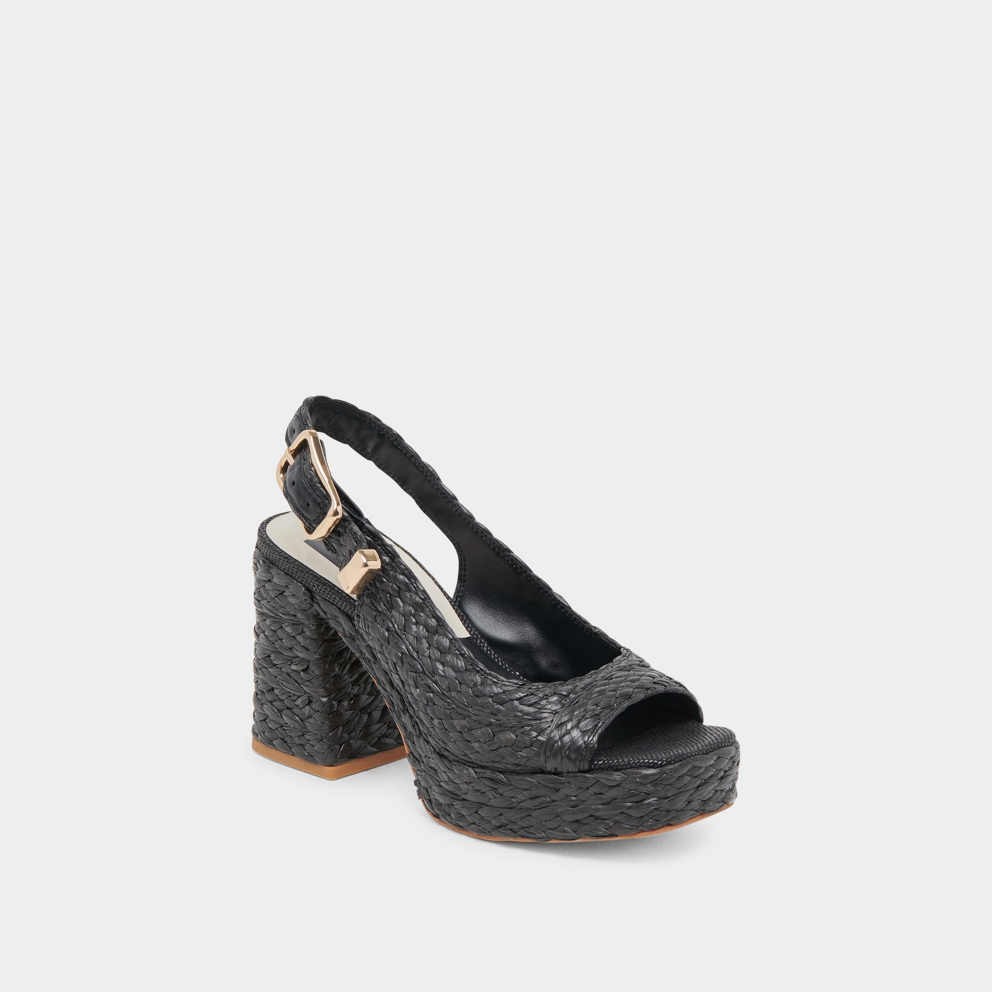FLORES HEELS ONYX RAFFIA Minimalist Style Slim Step