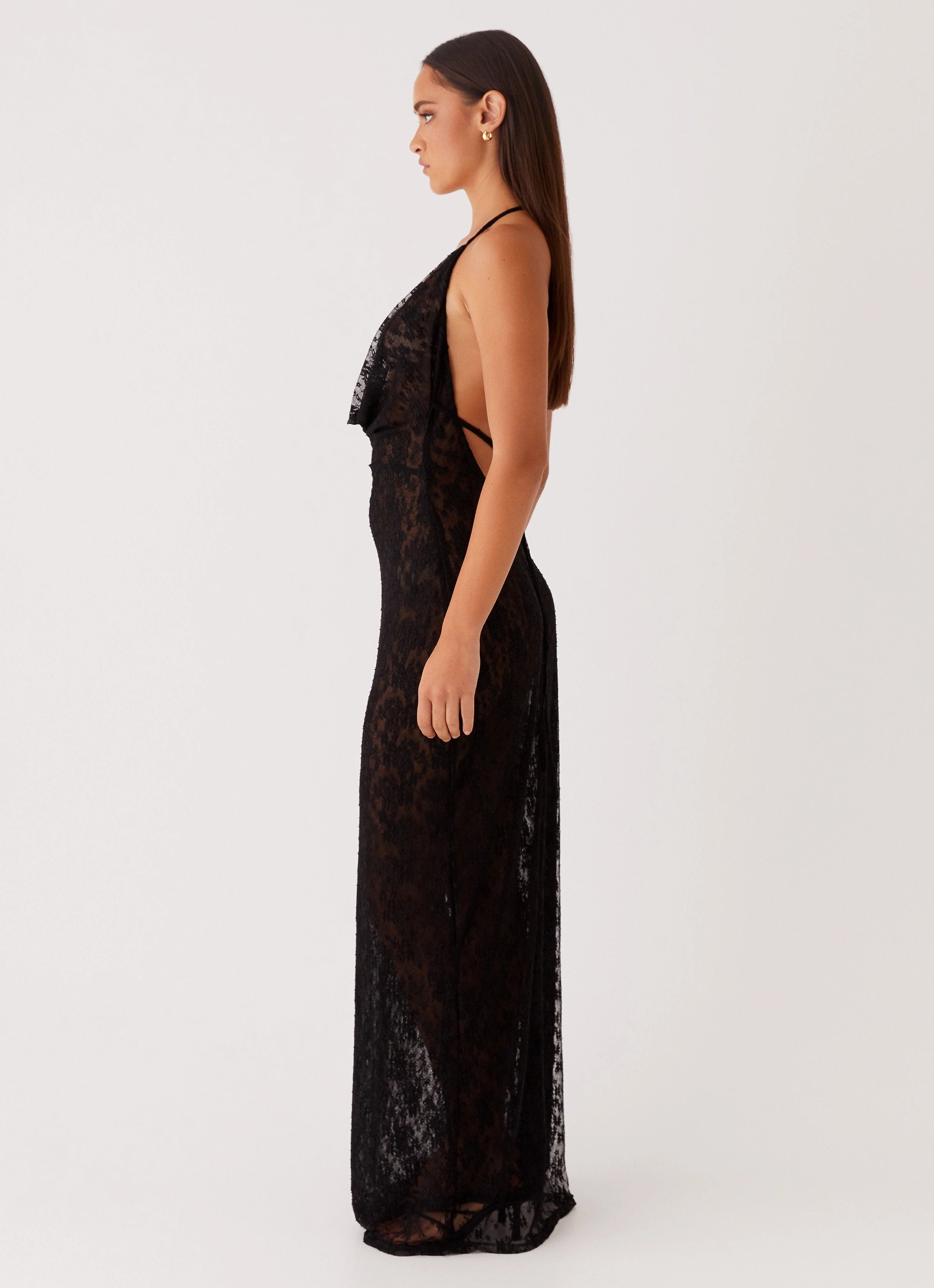 Balanced Fit Asymmetric-Neck Champagne Coastline Maxi Dress - Black